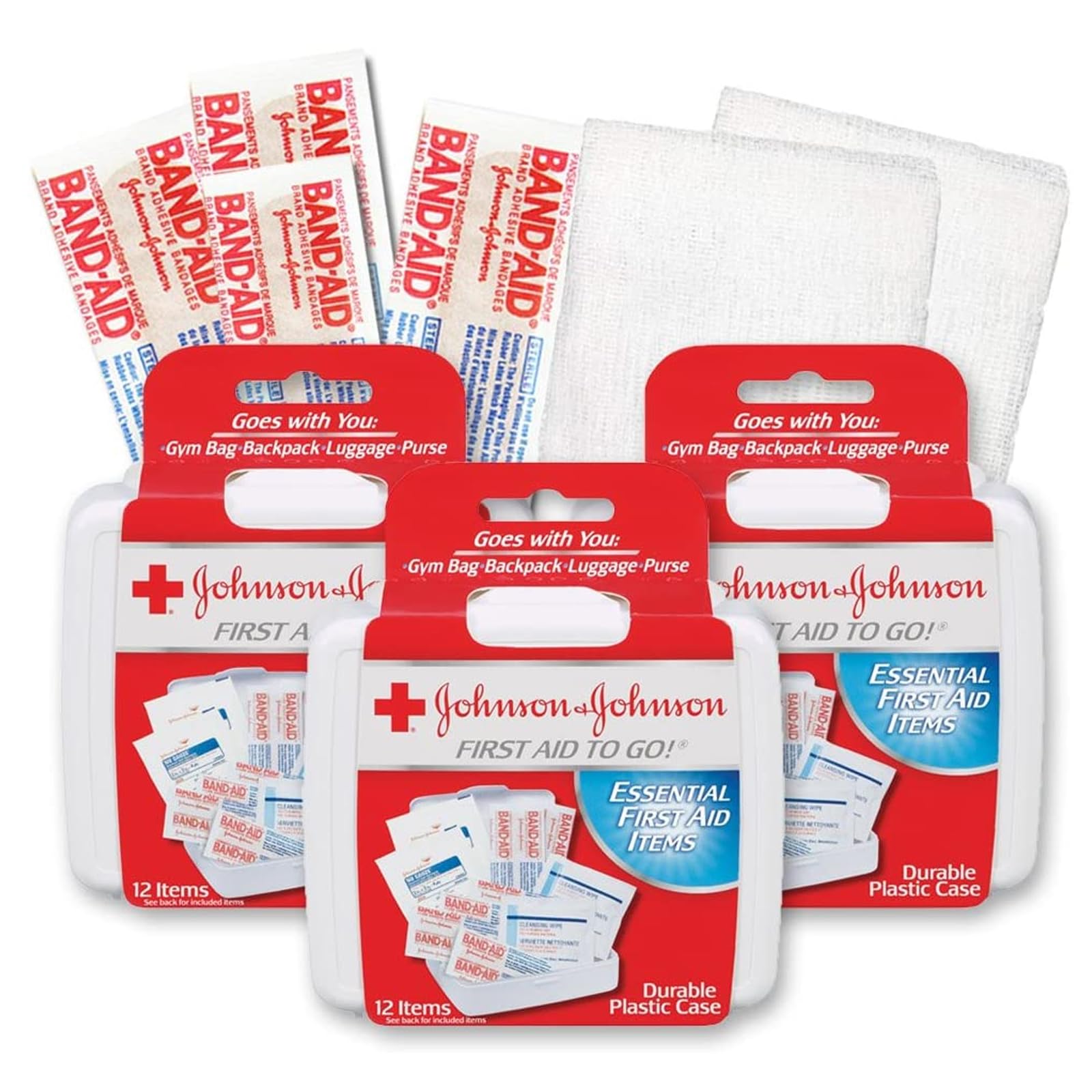 Johnson & Johnson First First Aid Kit Travel Size (Pack of 3 -- First Aid Kit for Car, Office
