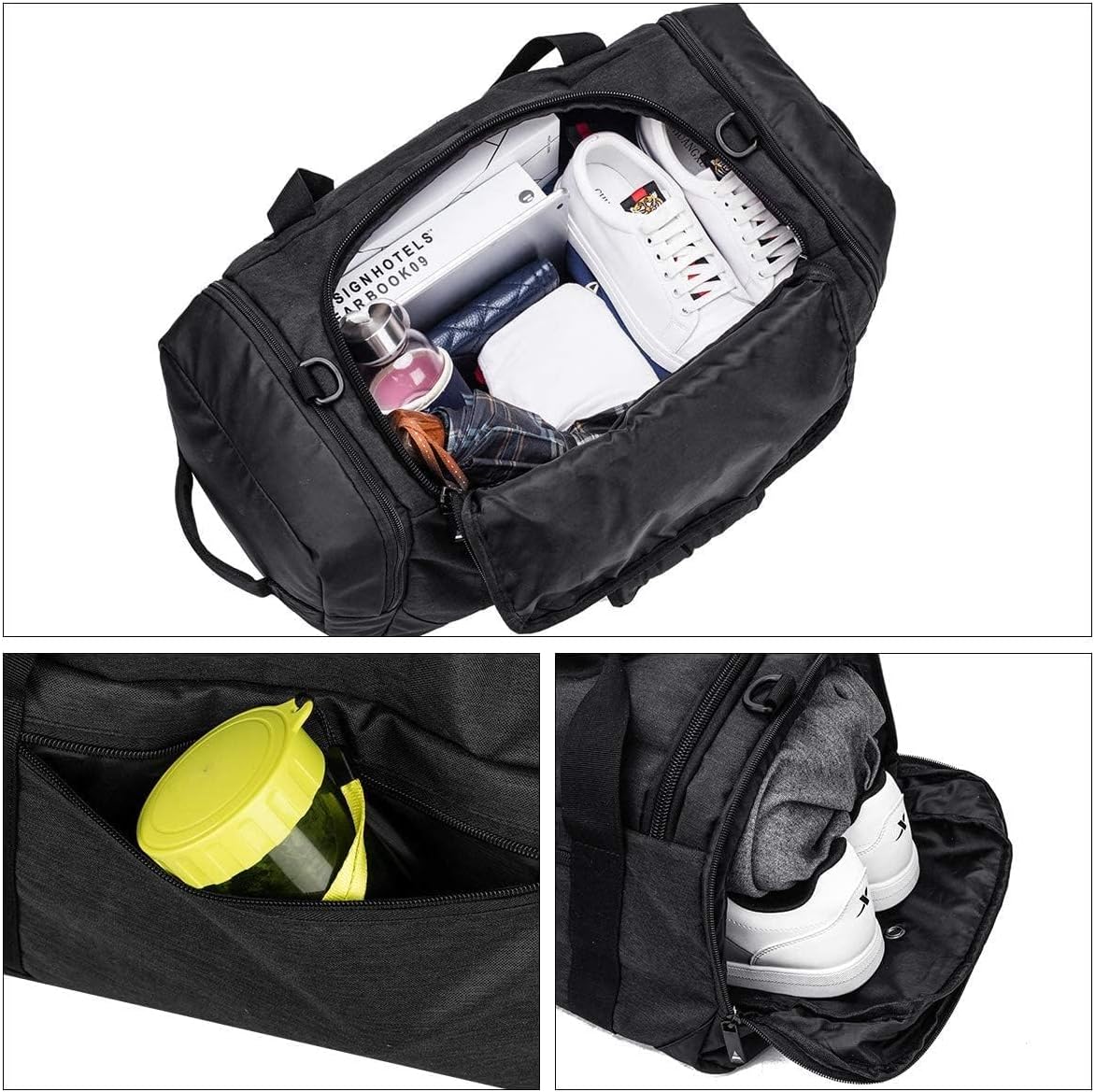 Gym Duffle Bag Backpack Waterproof Sports Duffel Bags Travel Weekender Bag for Men Women Overnight Bag with Shoes Compartment Black-Perfect Fathers Day Gifts for Dad/Men/Husband