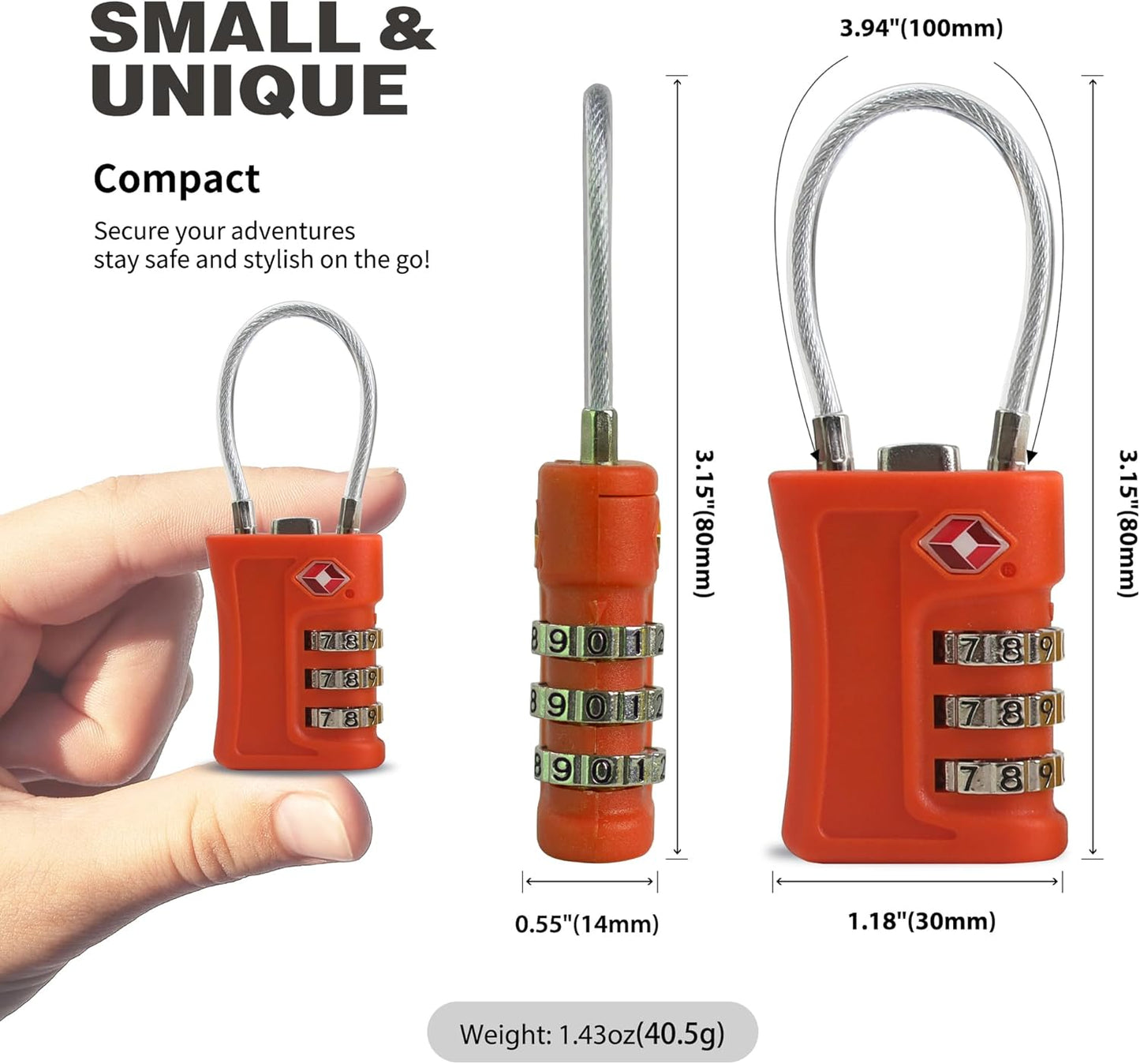 Luggage Locks TSA Approved 2 Pack, Small Padlock Combination, TSA Locks for Luggage, Travel Combo Padlock with Code, for Suitcase, Backpack Zipper, Locker, Gun Case (Black+Orange)