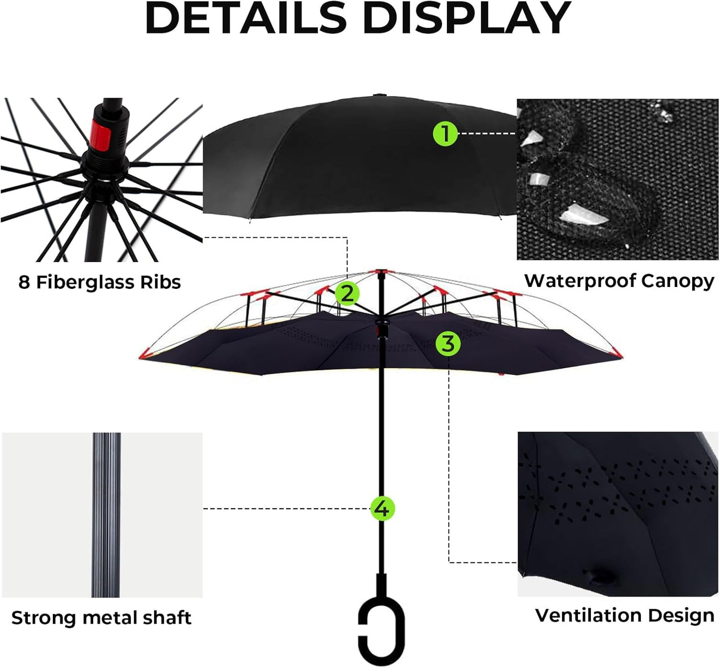 LLanxiry Windproof Inverted Umbrella, Large Reverse Umbrellas for Rain with C-shaped Handle Big Upside Down Inside Out Umbrella for Women & Men