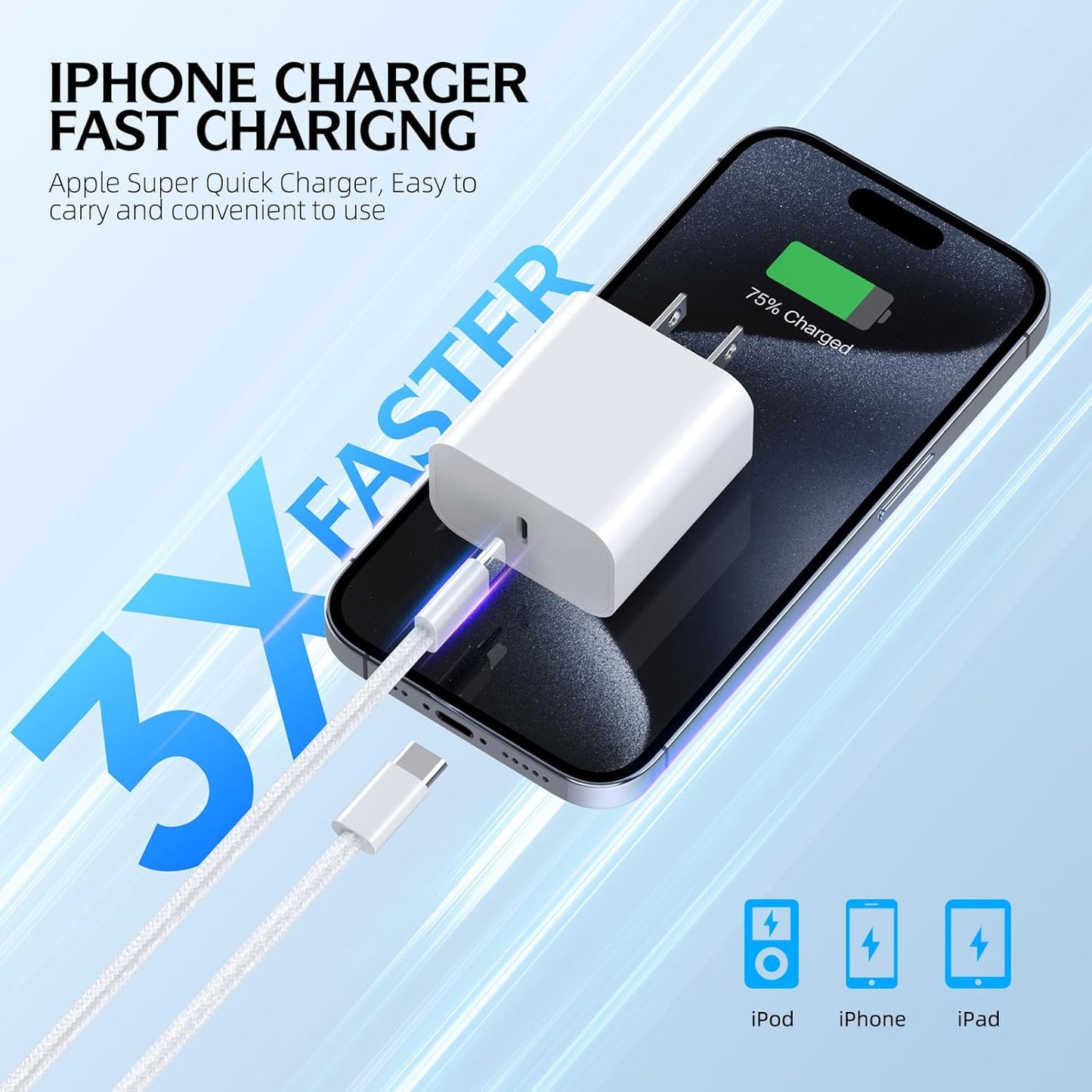 Fast Charging iPhone 17 16 15 Charger,2Pack 10 FT Long USB C Charger woven Cord with 20W USBC Fast Charger Block for iPhone 17/17 Air/17 Pro/17 Pro Max/16/16 Pro/16 Pro Max/15/15 Pro Max/Plus/iPad Pro