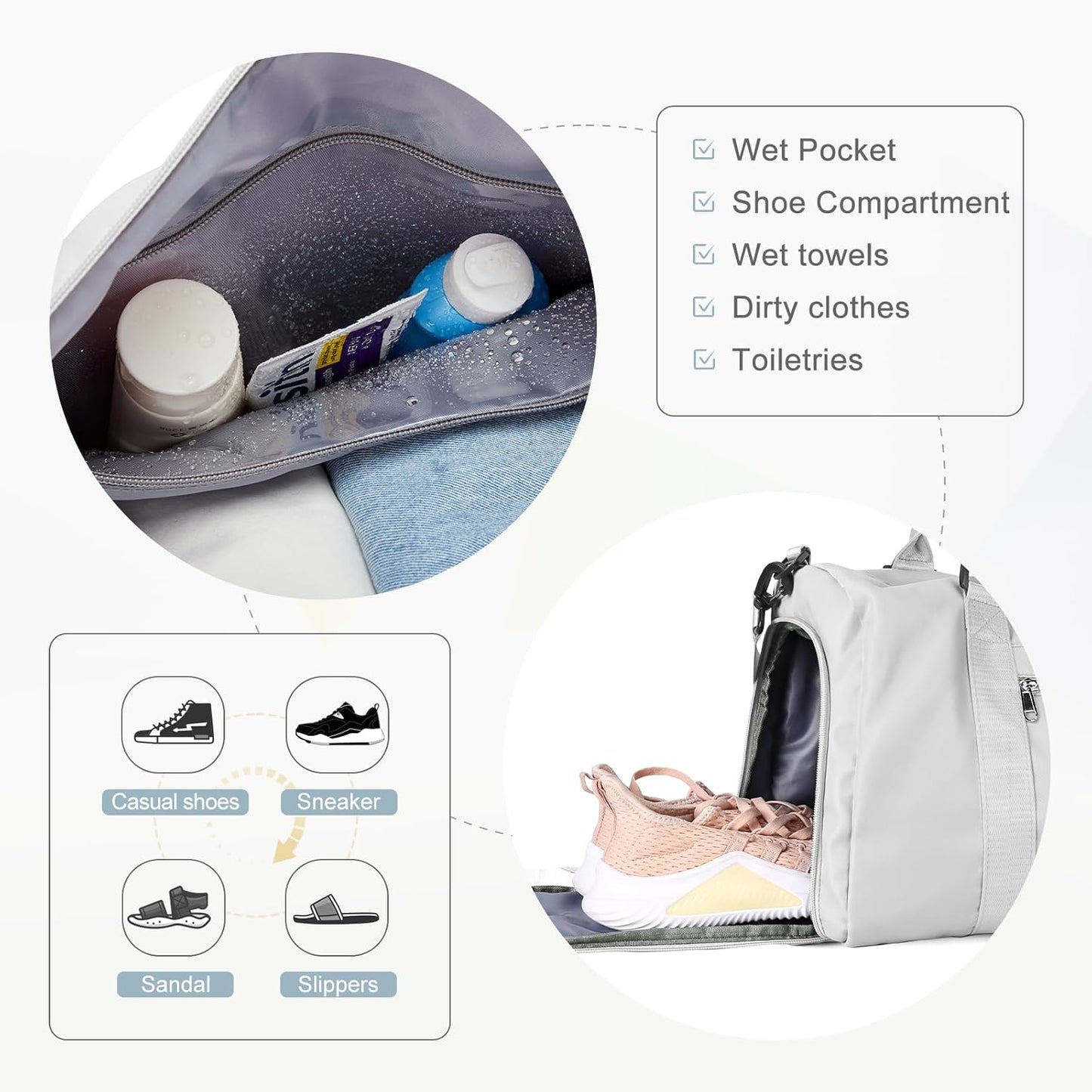 Gym Bag for Women with Shoes Compartment,Small Duffel Bag Sport bag with Toiletry Bag Overnight
