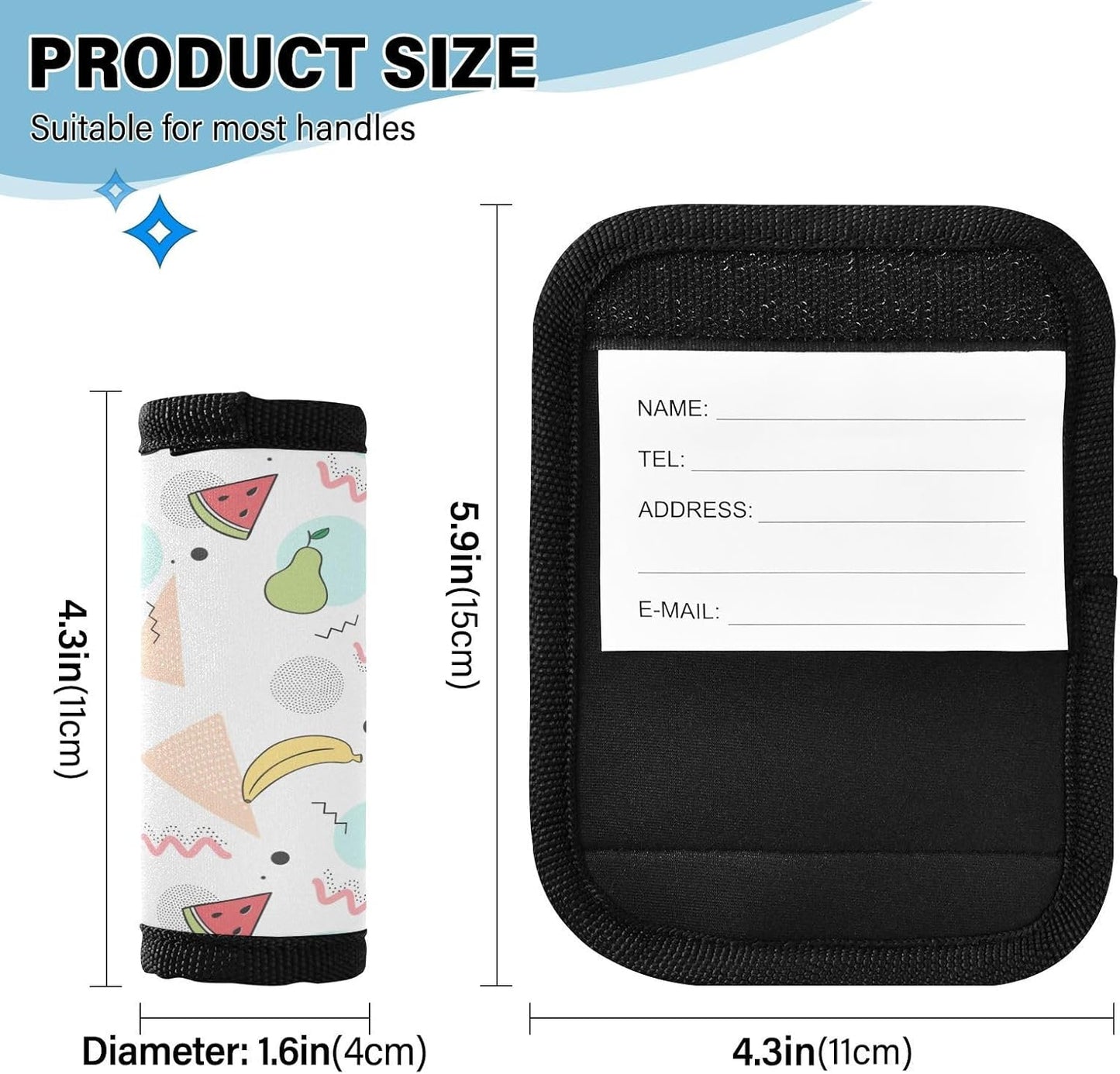 Triangles and Fruits White 2 Pack Luggage Handle Wraps Covers for Suitcase Identifiers Bag Tags Travel Accessories
