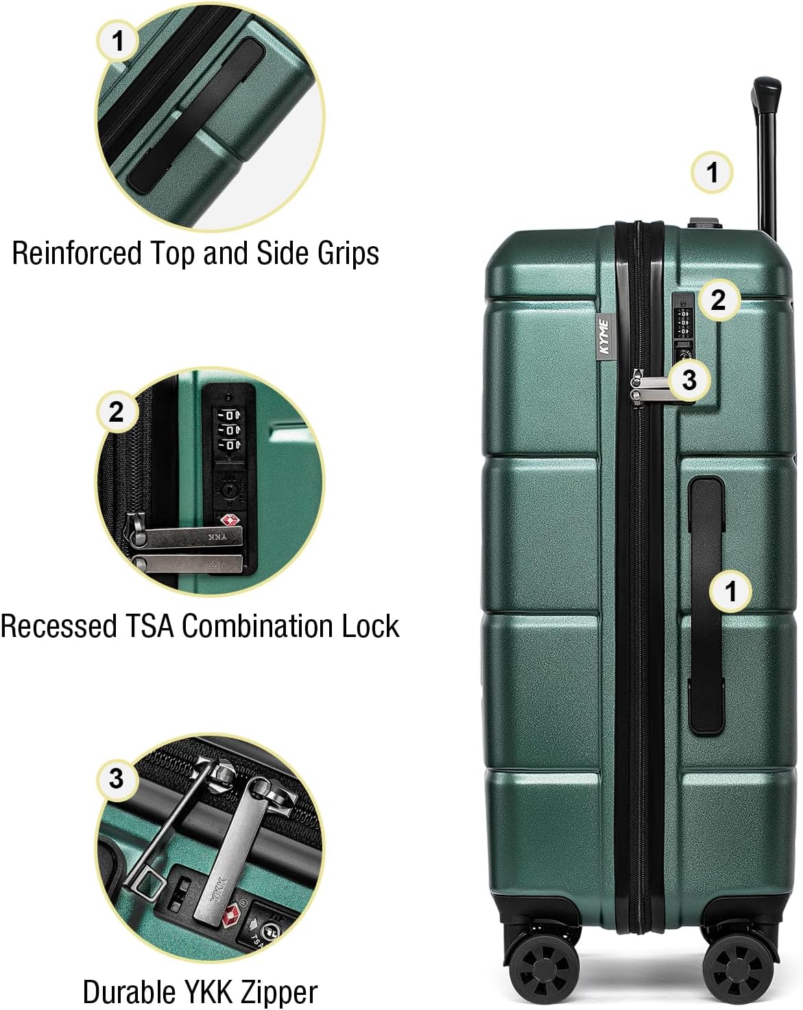 KYME Luggage Sets 2 Piece Hardshell 20"/24" Suitcases with Spinner Wheels Hardside Suitcase Set with TSA Lock Lightweight Travel Luggage Set with Cup Holder for Women Men Green