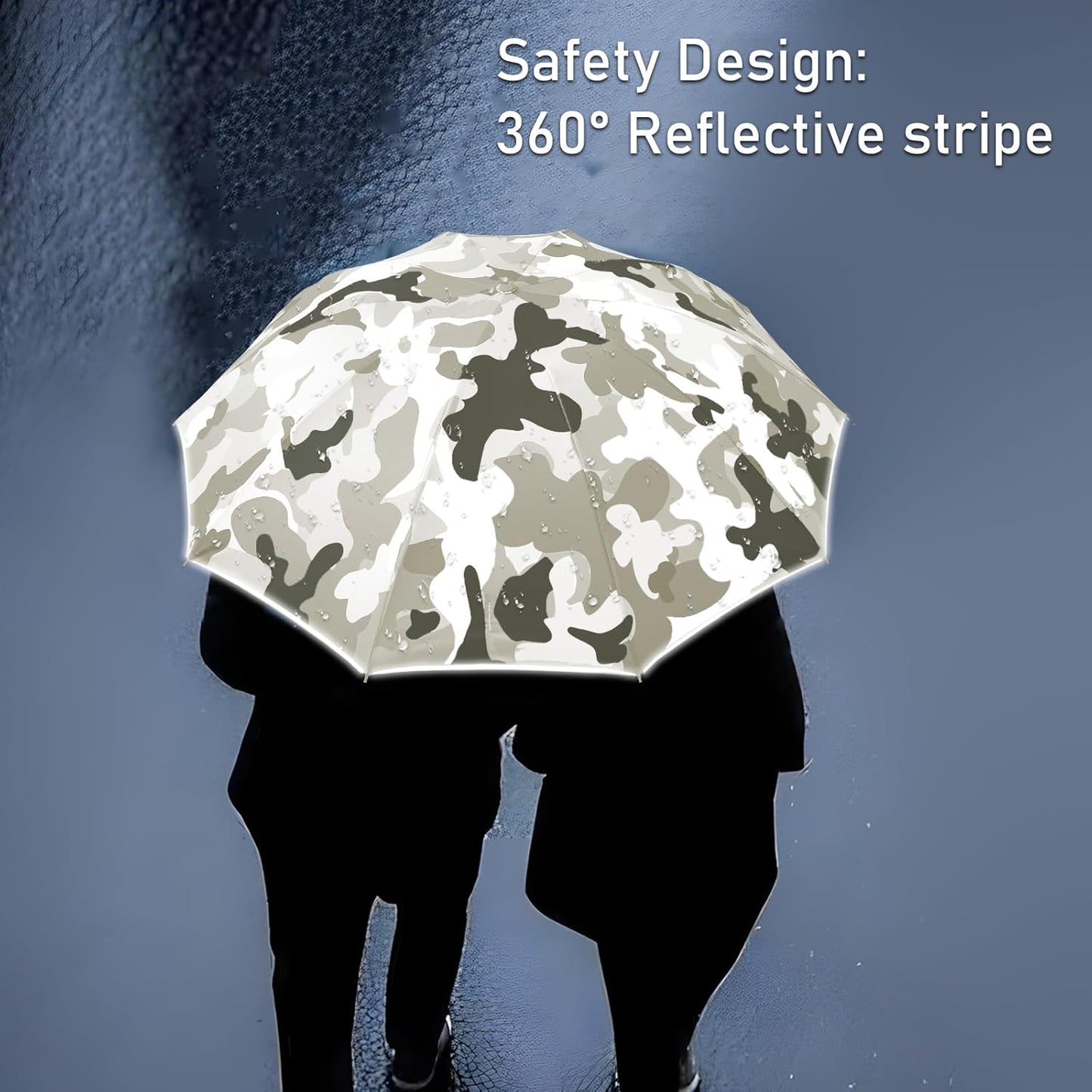 Large Windproof Travel Umbrella, Portable Reverse Folding Rain Umbrella for Car,Women and Men, Durable, Compact Inverted Design with Camouflage Canopy, Fits Backpack, 41.5/13 Inch, Automatic