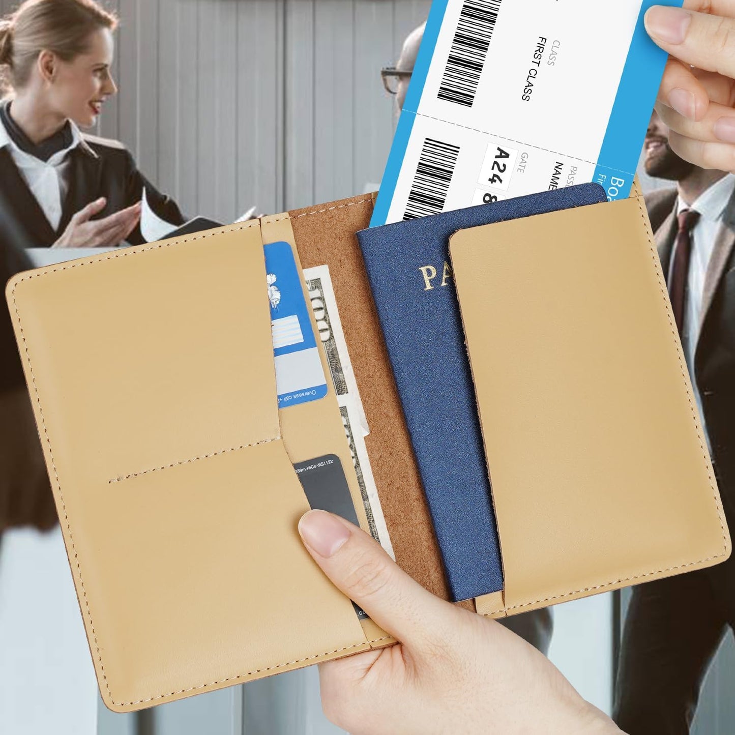 Full Grain Leather AirTag Passport Holder Wallet Cover for Men and Women Travel, Passport Holder with AirTag Slot Passport Wallet, Travel Essentials Genuine Leather Passport Cover Gifts (Beige)