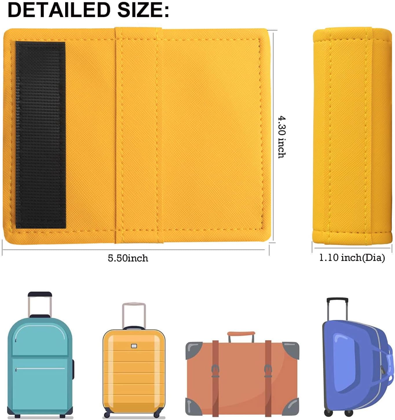 Luggage Handle Wrap 5 Pack-Leather Luggage Handle Wraps for Suitcase/Handbag/Duffel Bag/Car Bright Luggage Identfier/Handle Covers/Grips Luggage Accessories for Travel 3.0 (Yellow)