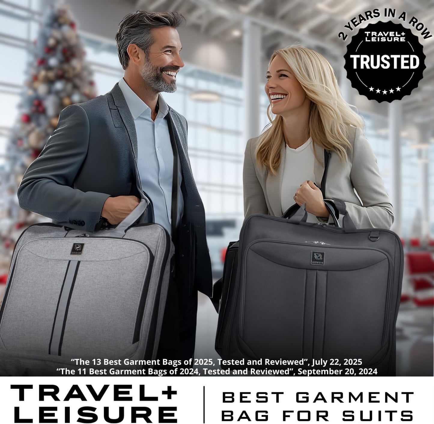 Premium Suit Garment Bag Carry On - Hangs 4 Suits - Travel & Business with Shoulder Strap and Laptop Compartment