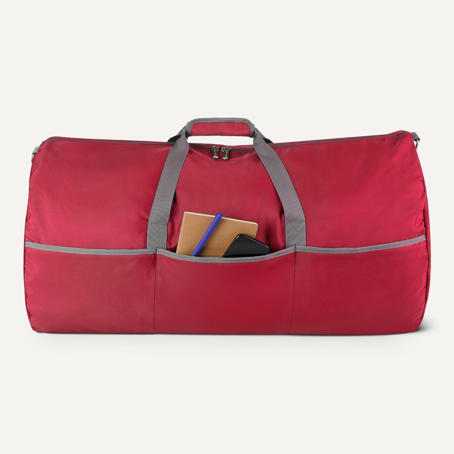 Amazon Essentials 32.4" Extra Large Foldable Nylon Duffel Bag for Travel/Storage with Zippered Pockets, 9254 Cubic Inch (150L), 50-LBS Capacity, Red (Previously Amazon Basics)