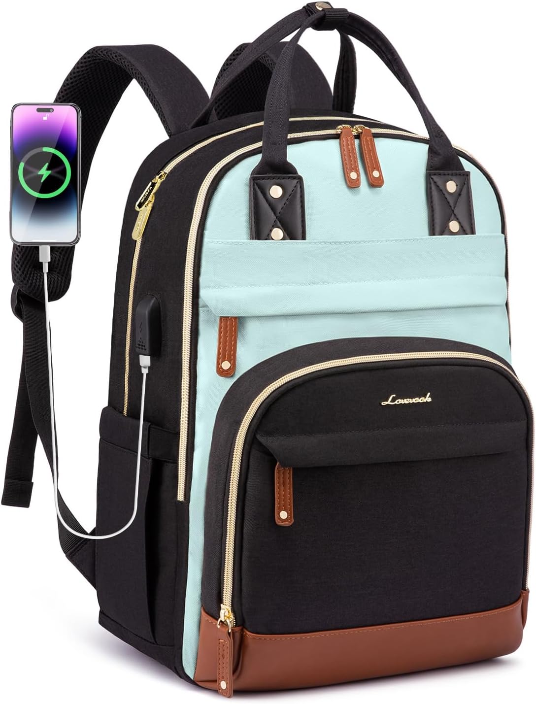 LOVEVOOK Backpack for Women,Laptop Backpack Women,Fits 15.6 Inch Laptop Bag,Fashion Travel Work Anti-theft Bag,Waterproof Business Computer College Teacher Backpack Purse Daypack, Black-Light Blue
