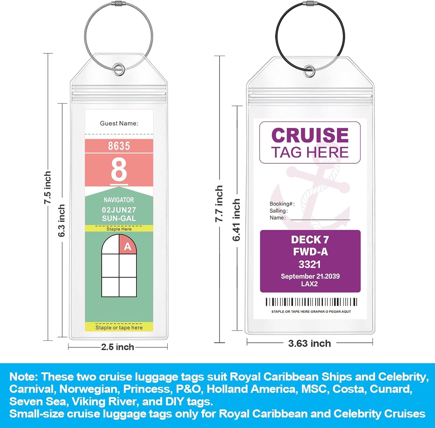 6 Pack Clear Cruise Luggage Tags for Royal Caribbean and Celebrity, Carnival, MSC, Costa, NCL & Princess Cruise Ships, Must-Have Cruise Travel Essentials for 2025-2026