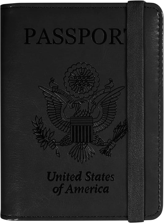 ACdream Unisex Faux Leather Passport and Vaccine Card Holder, RFID Blocking, Black, 20 in