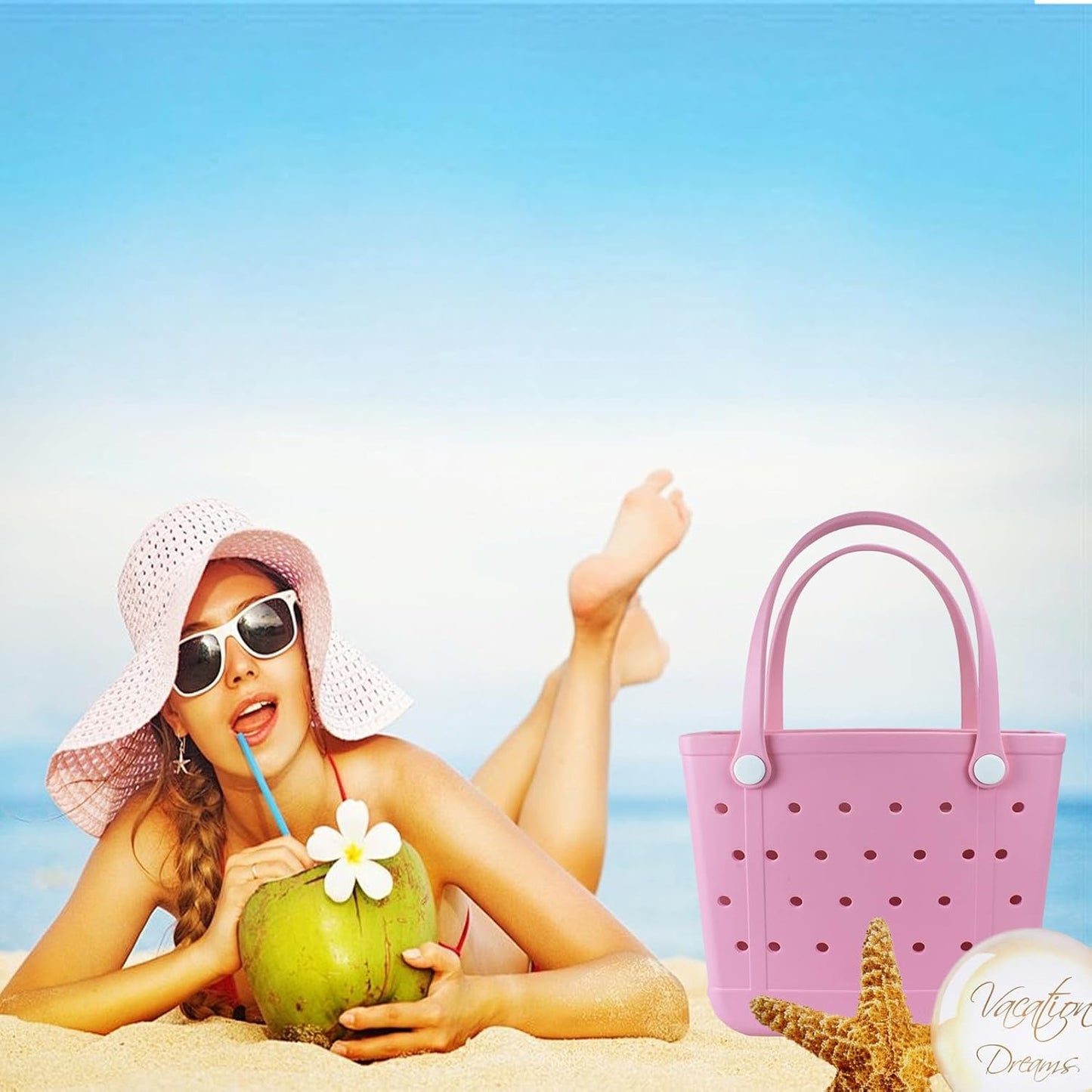 Tote Bag for Women - Large Rubber Beach Bag, Medium Waterproof Sandproof Travel Tote Bags for Beach Outdoor Sports