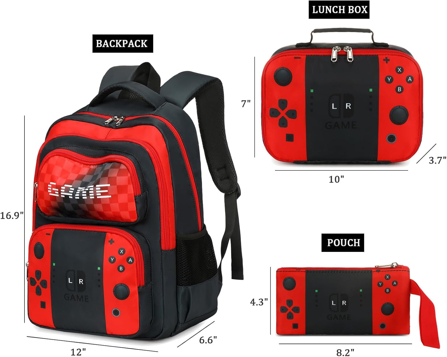 Octsky School Backpack Boys Game Bookbag for Kids Children Elementary School Backpack with Lunch Box, Red