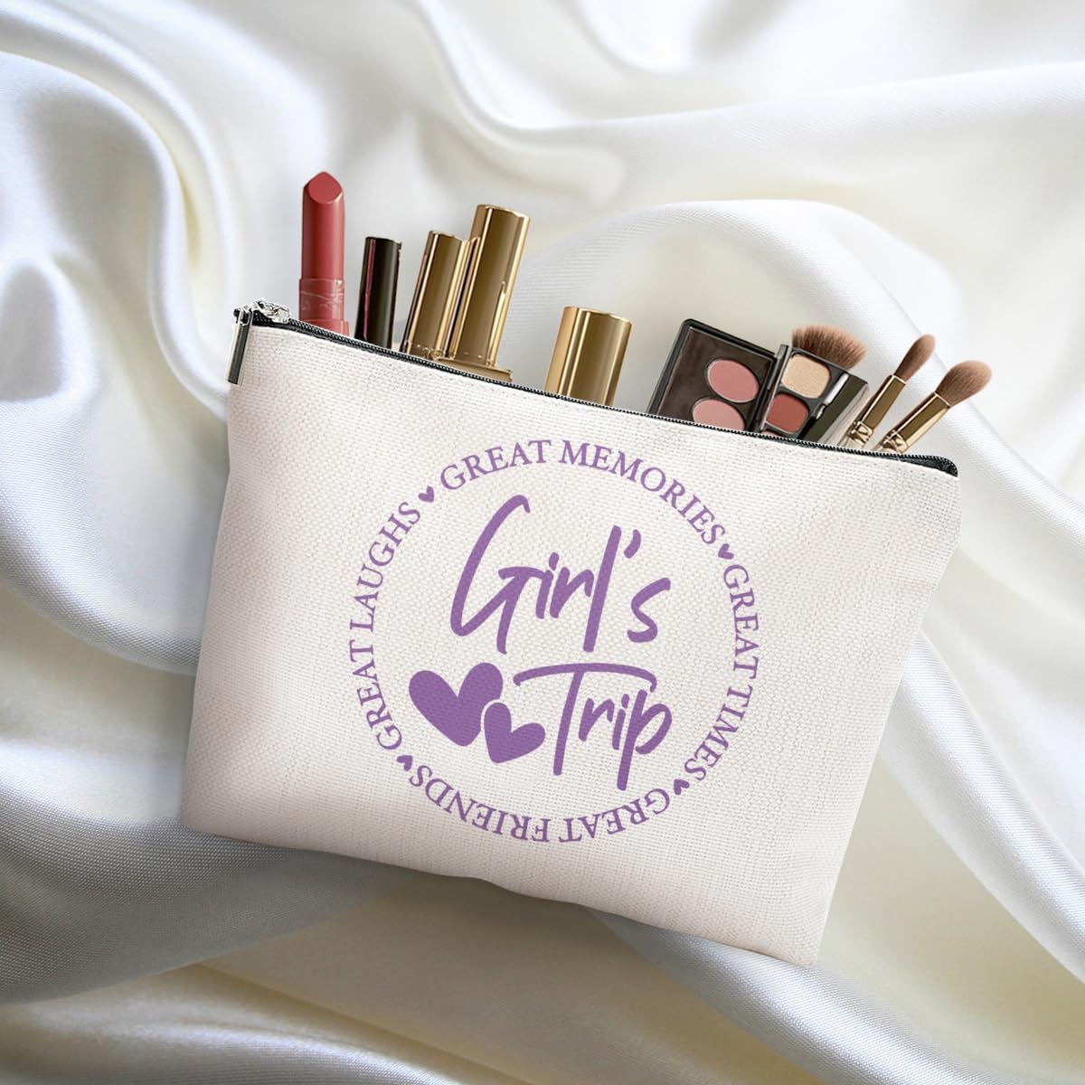 3Pcs Girls Trip Gifts Favors, 2025 Girls Weekend Gifts Funny Makeup Bag, Bestie Gifts Weekend Bag Vacation Cosmetic Bag, Friendship Gifts for Women Bestie BFF, Graduation Wedding Gifts Toiletry Bag