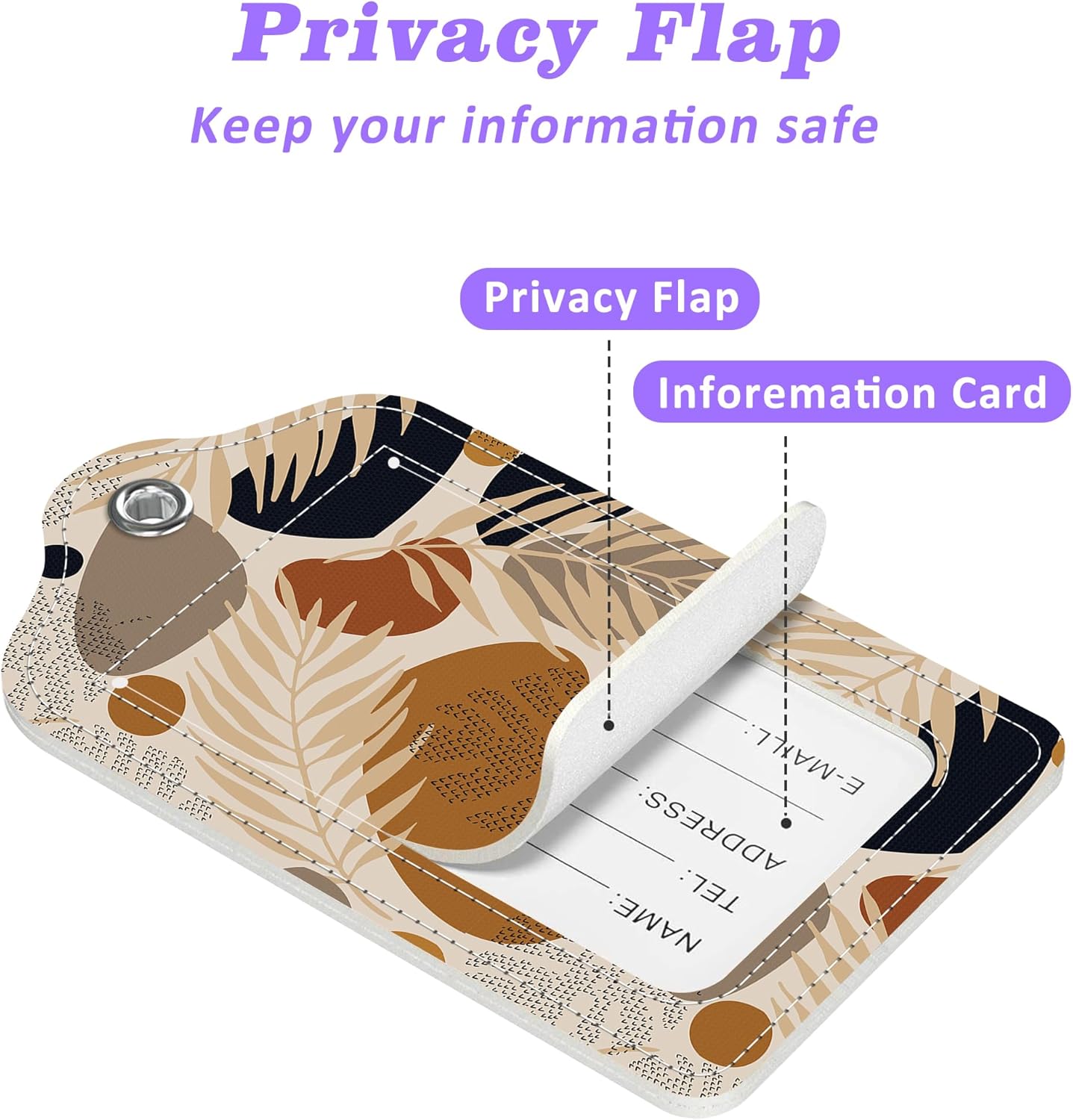 Boho Tropical Leaves Luggage Tags 2PCS PU Leather Suitcases Tag with Stainless Steel Loop and
