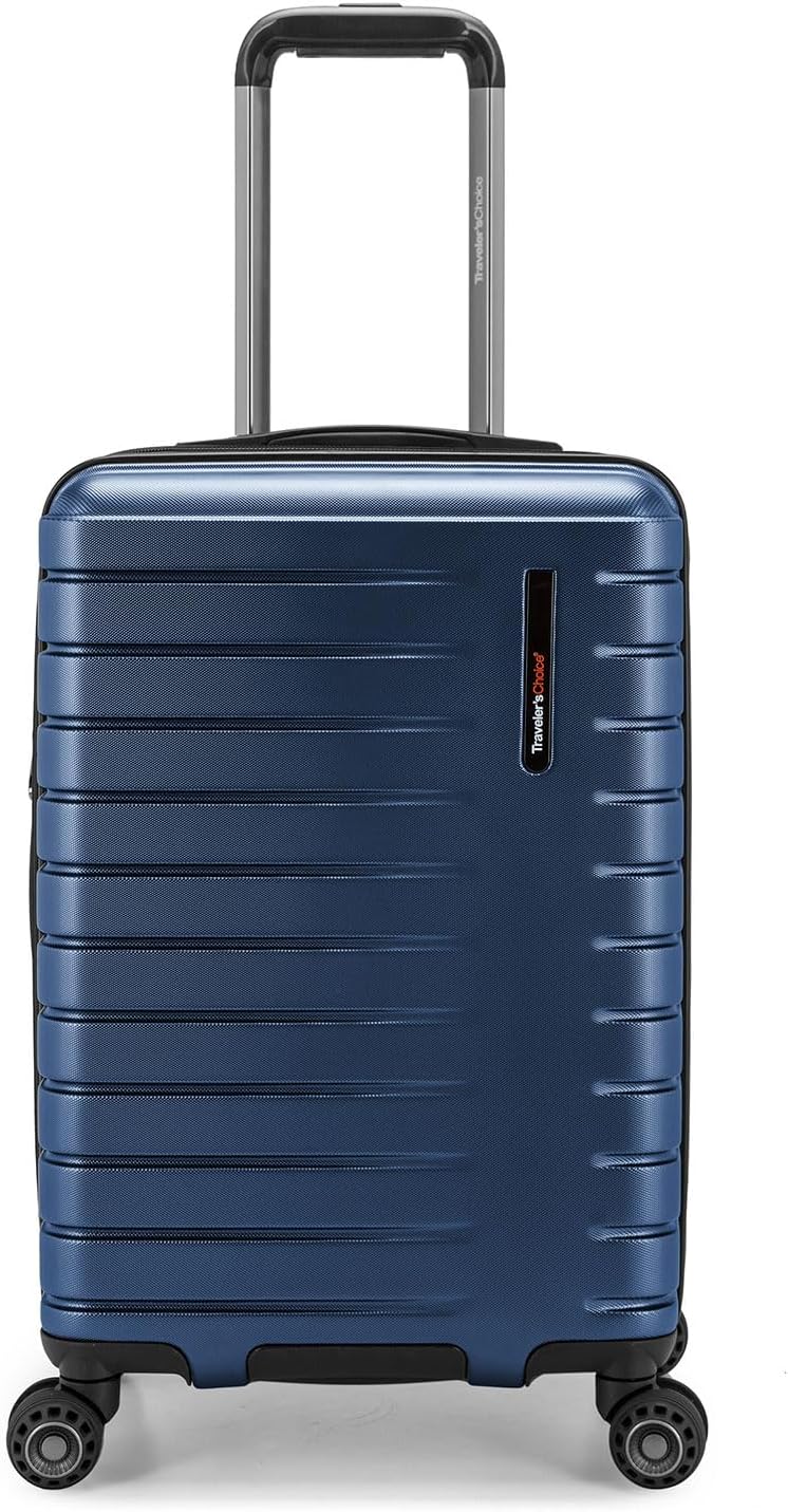Traveler's Choice Archer Polycarbonate Hardside Spinner Luggage Set, Blue, Carry-On 21-Inch, Tie Down Straps