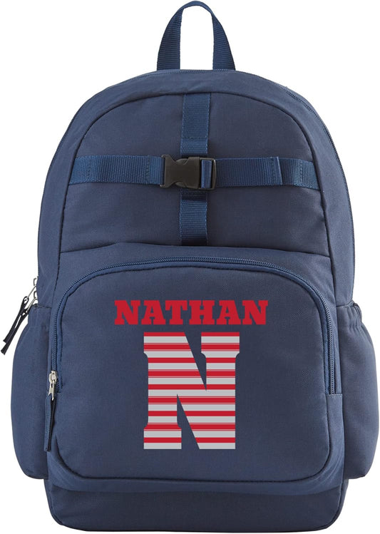 Let's Make Memories Kids Backpack for School - Personalized Back to School Supplies - Bookbag - Blue - Stripes