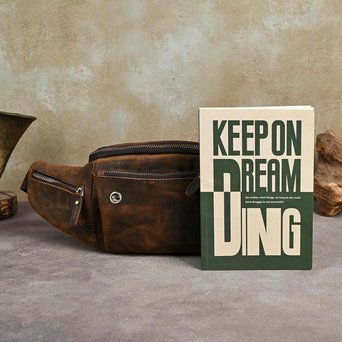 Thick Crazy Horse Leather Hiking Riding Travel Outdoor Belt Bag Fanny Waist Pack Small Phone Pouch For Men Women 380 (389 Brown)