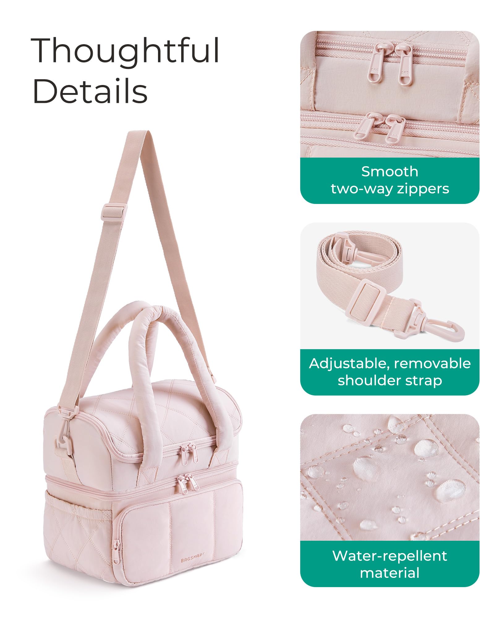 BAGSMART Lunch Bag Women, Double Deck Insulated Lunch Box, Dark Pink