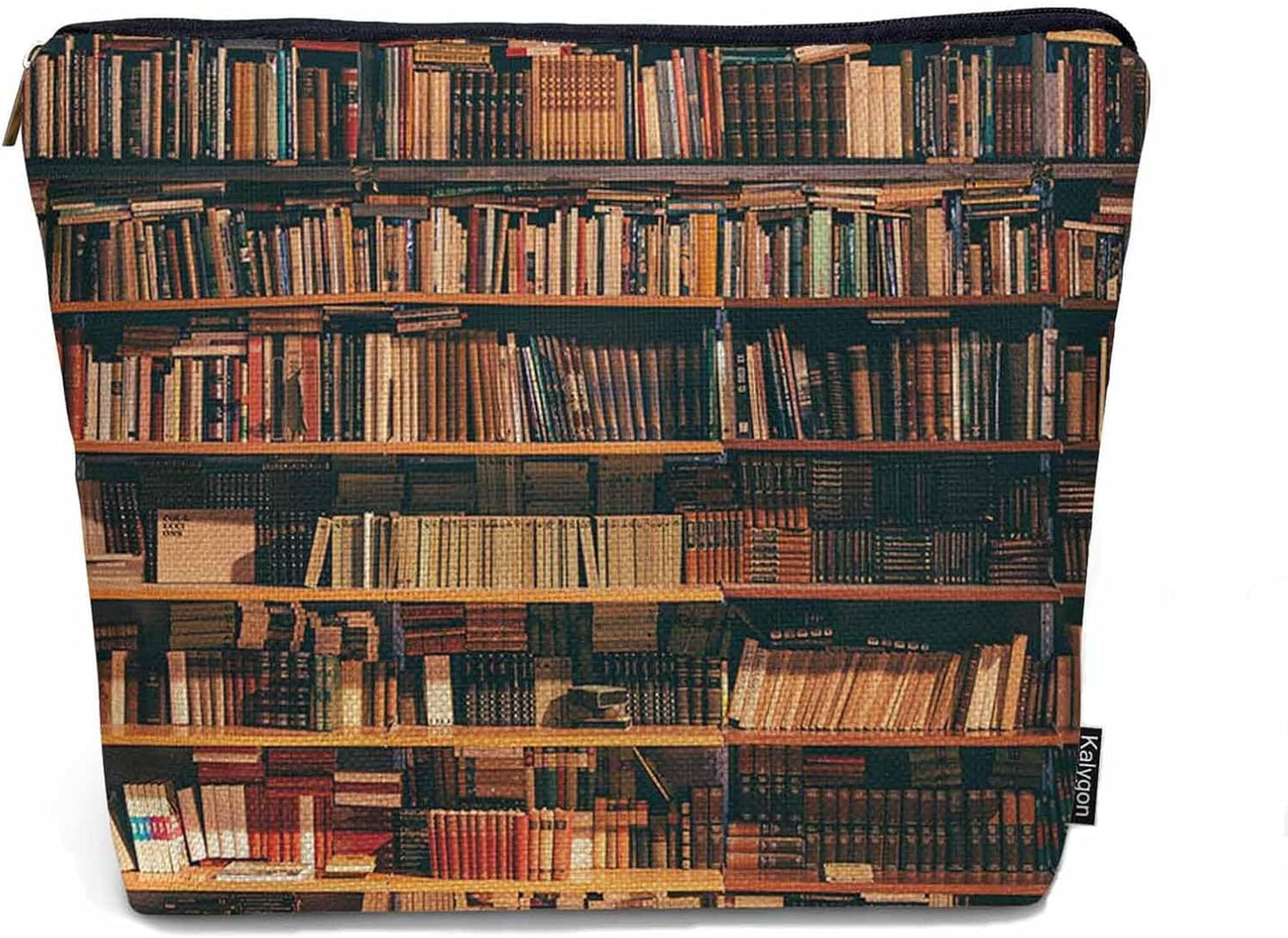 Vintage Library Bookshelf Makeup Bag for Purse, Travel Toiletry Pouch, Cosmetic Organizer, Old Books Pattern Flax Pencil Case for Men and Women