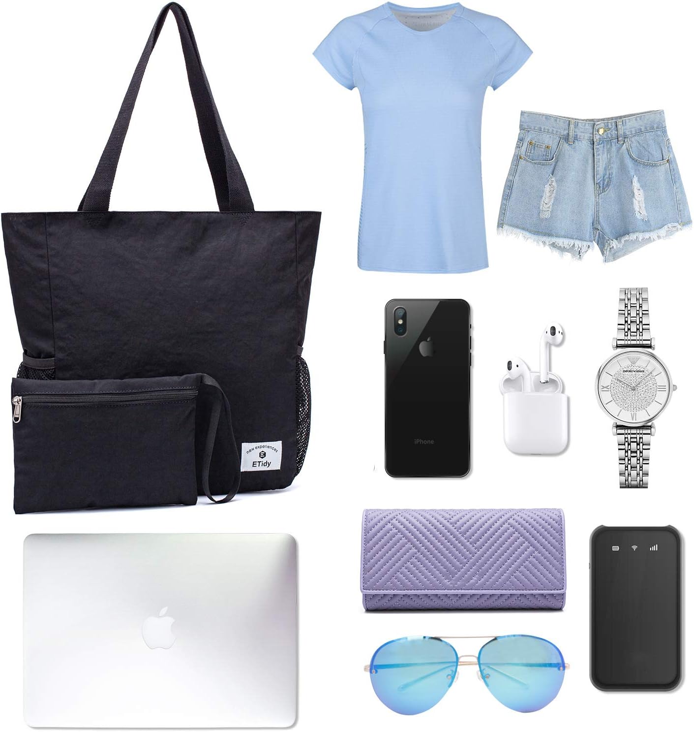 ETidy Large Capacity Foldable Tote Bag With Zipper Water-resistant SandproofWomen Beach Bag Handbag