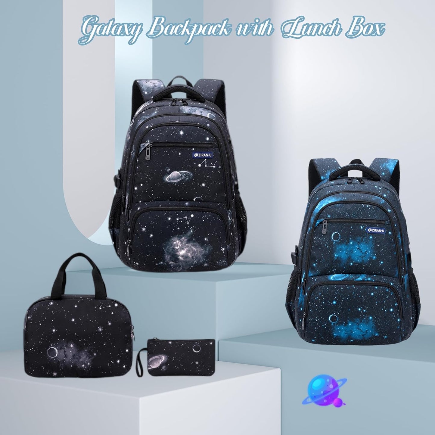 MITOWERMI Boys Backpacks for Primary Junior School Kids Backpack with Lunch Box Galaxy Space