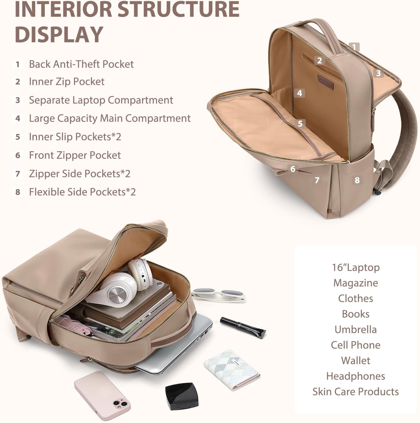 Laptop Backpack for Women, Work Business Traval Computer Backpacks with Laptop Compartment