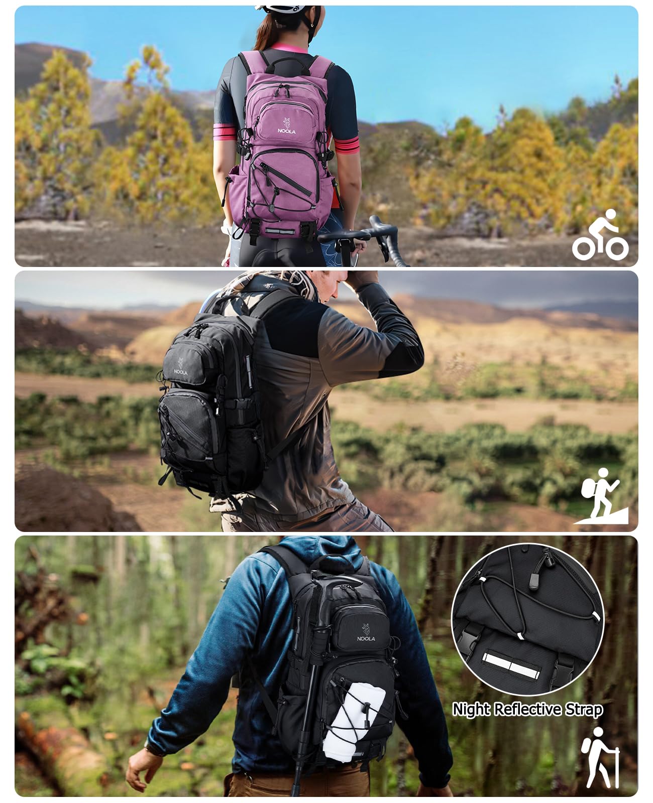 NOOLA Hydration Hiking Backpack with 3L Water Bladder - 22L Water Backpack for Cycling, Running