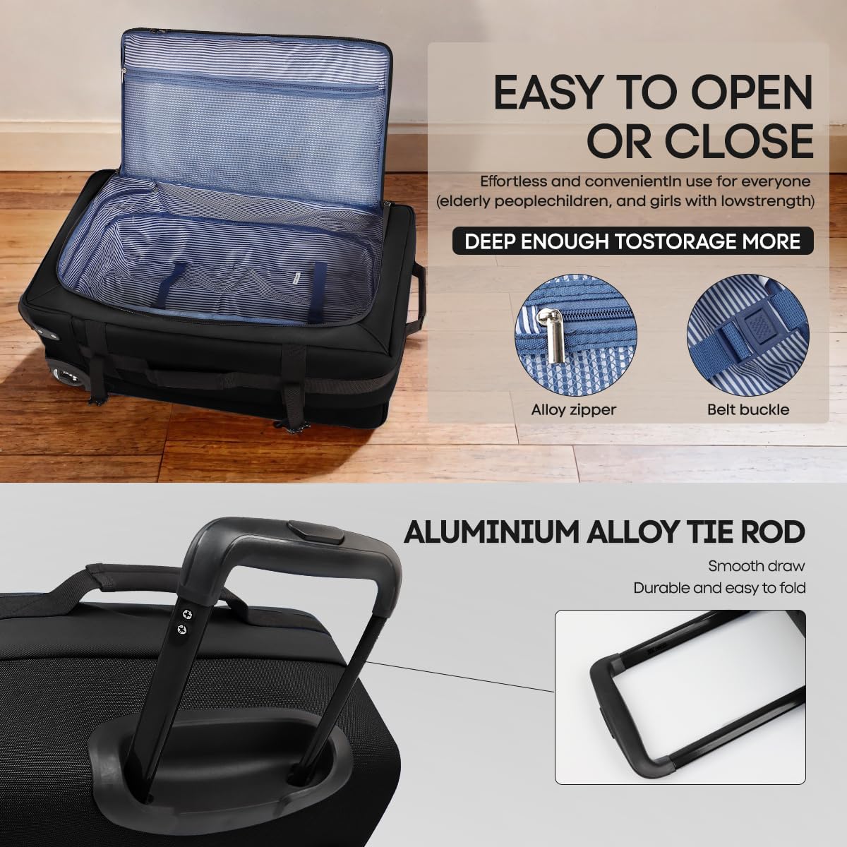 （20''/26''/30''）3-Piece Set,Luggage Sets 3 Piece,Rolling Duffle Bag w/Handle,Carry on Luggage Travel Duffle Bags for Man Women#Black