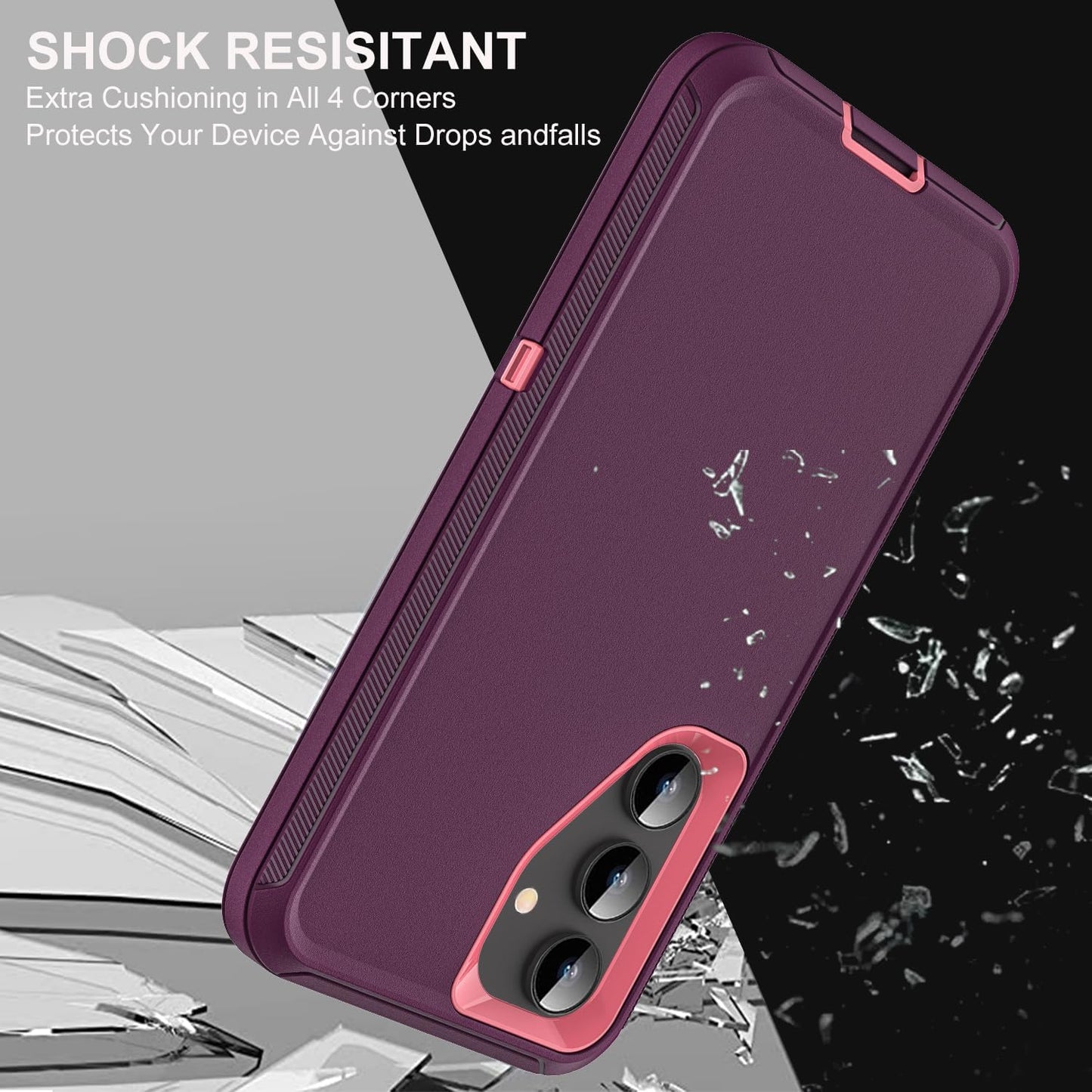 for Samsung Galaxy S25 Plus Case, Military Grade 3 in 1 Heavy Duty Shockproof/Drop Proof/Dust Proof Case with 2Pcs Tempered Glass Screen Protector & 1PcsCamera Lens Protector (Purple/Pink)