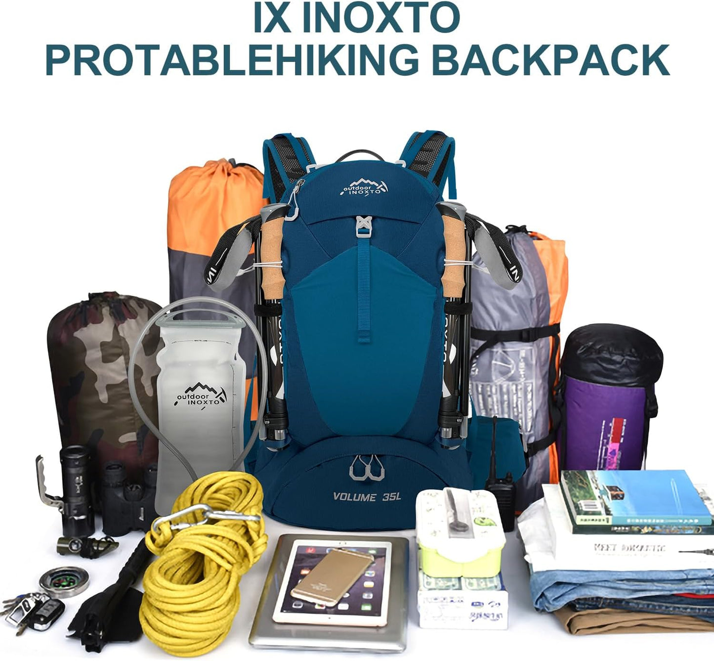 Hiking Backpack, Waterproof Hiking Daypack with 3L Water Bladder and Rain Cover, Lightweight Travel Camping Backpack for Men Women (Blue)