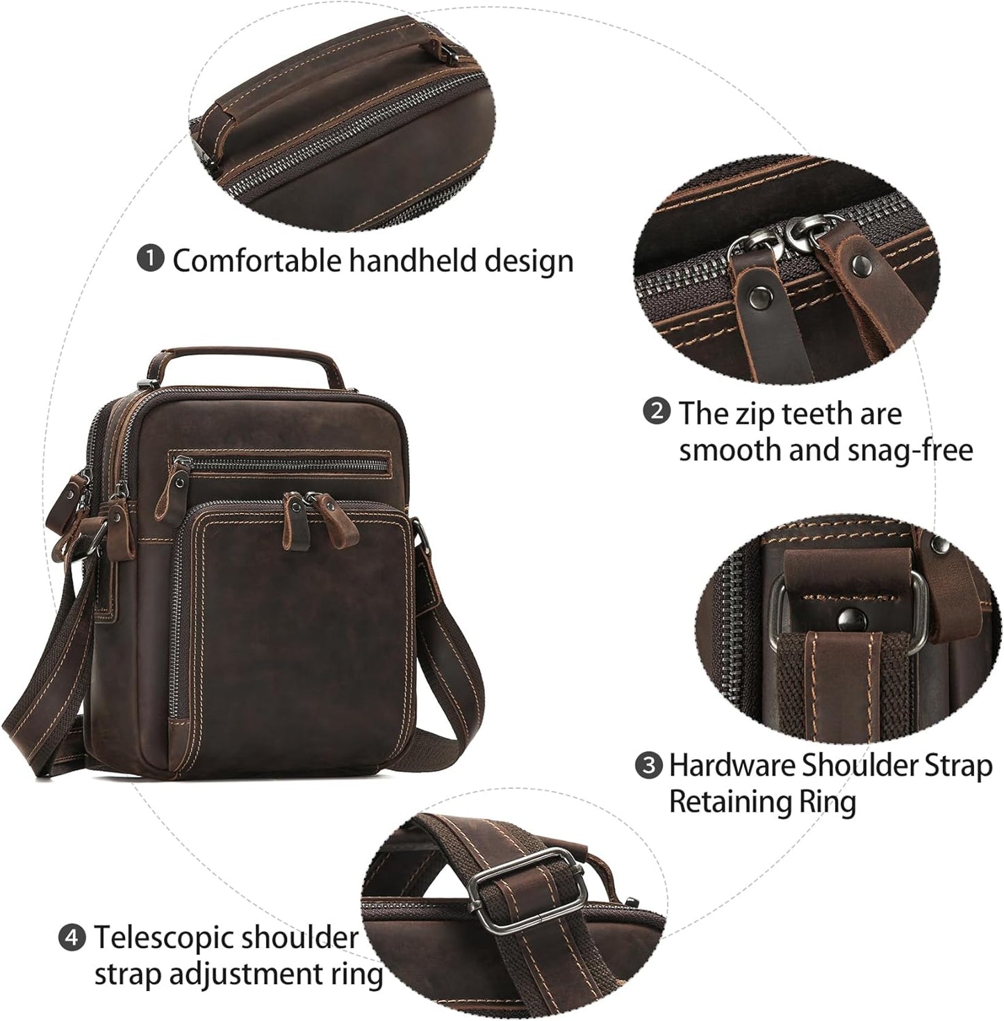 Genuine Leather Small Messenger Bag for Men Vintage Shoulder Crossbody Bags for Work Business Travel