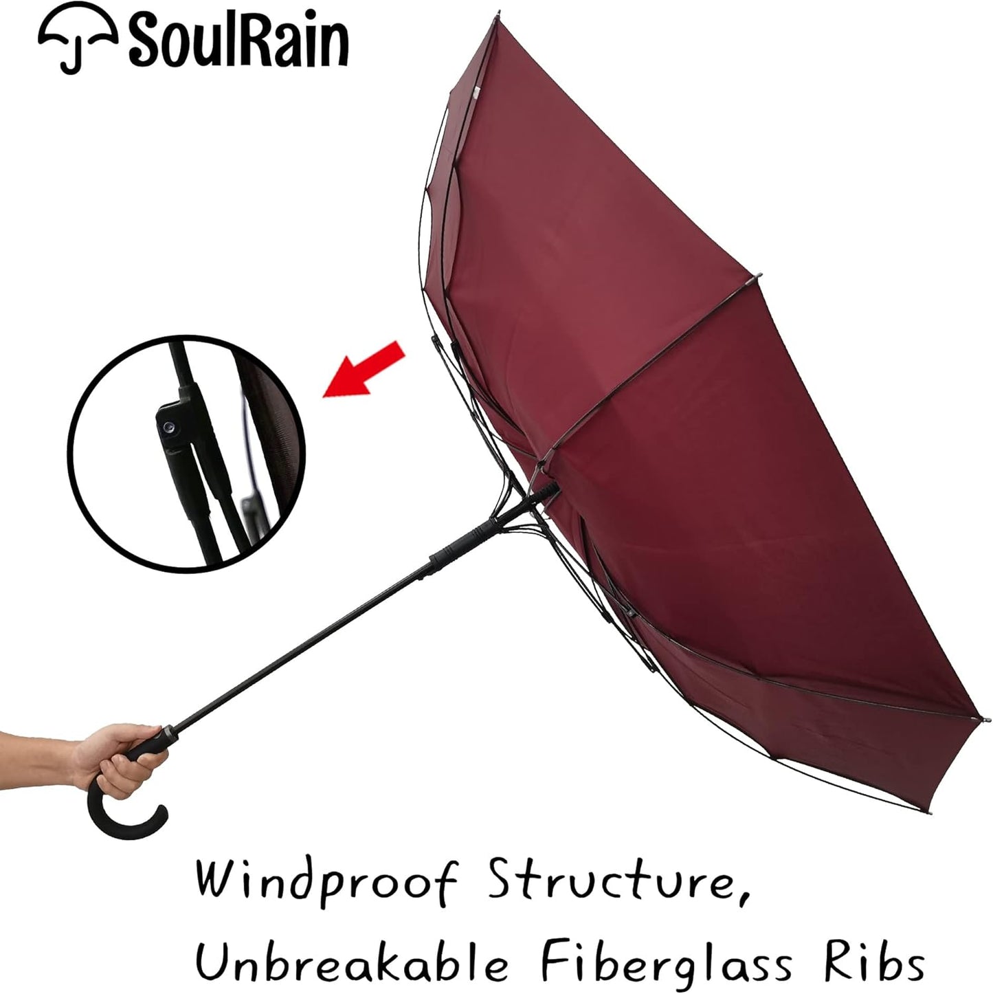 SoulRain 50 Inch Large Stick Umbrella Windproof Automatic Open Oversized J Handle Umbrellas for Men and Women Unbreakable Strong Travel Golf Umbrella