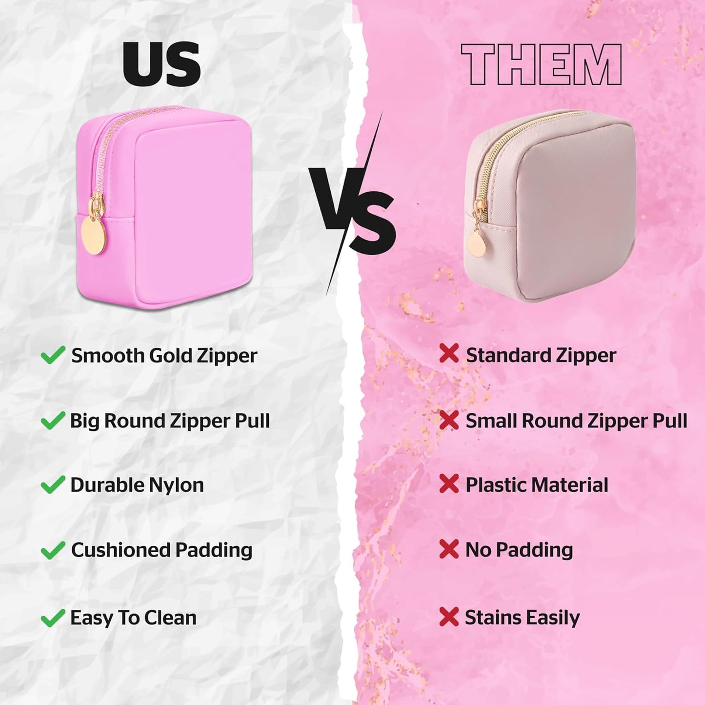 DANCOUR Nylon Makeup Bags for Women Large Preppy Travel Toiletry Pouch Cosmetic Bag Makeup Organizer
