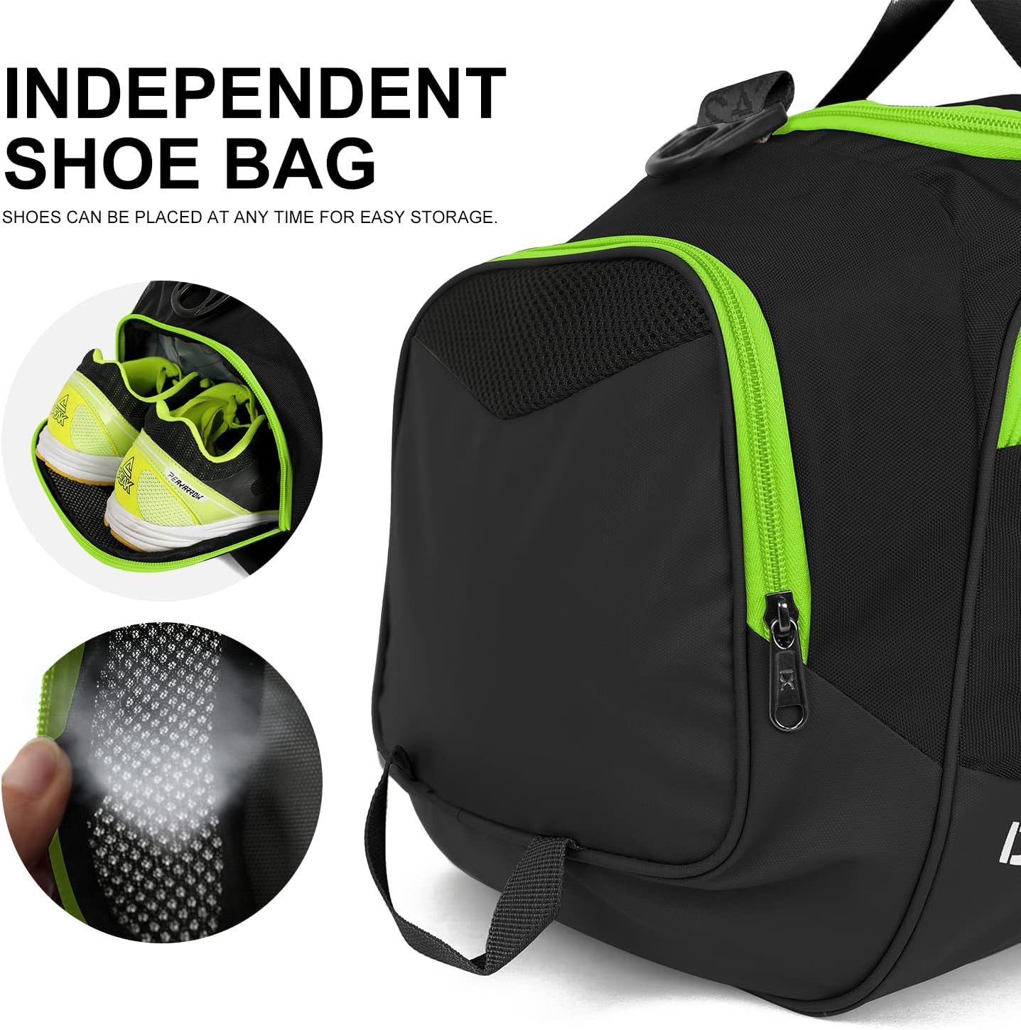 Sports Gym Bag，INOXTO Travel Duffel Bag with Dry Wet Pocket And Shoe CompartmentFor Women and Men，40L/55L Fitness Waterproof Weekender Bag For Swim Sports Travel Working Out (Black green, 40L)