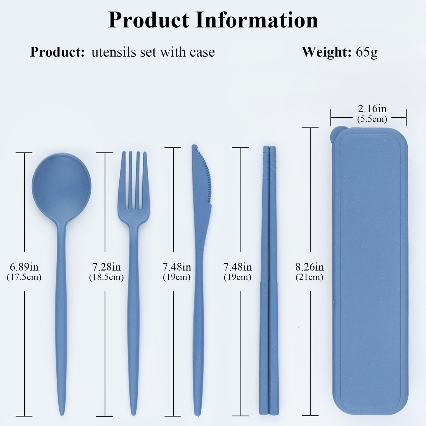 DISSKNIC Reusable Travel Utensils with Case, 4 Sets Wheat Straw Portable Cutlery Set Chopsticks