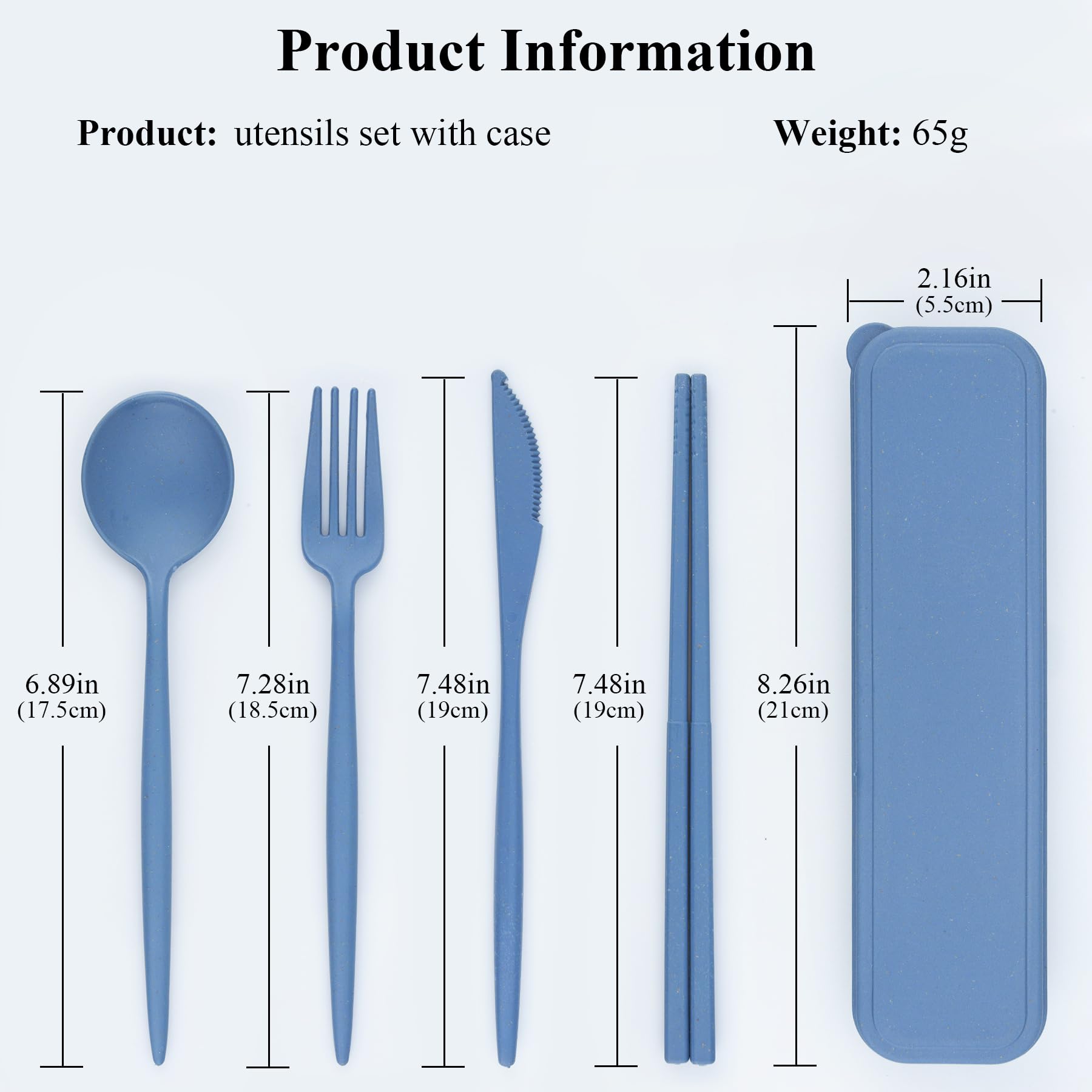 DISSKNIC Reusable Travel Utensils with Case, 4 Sets Wheat Straw Portable Cutlery Set Chopsticks
