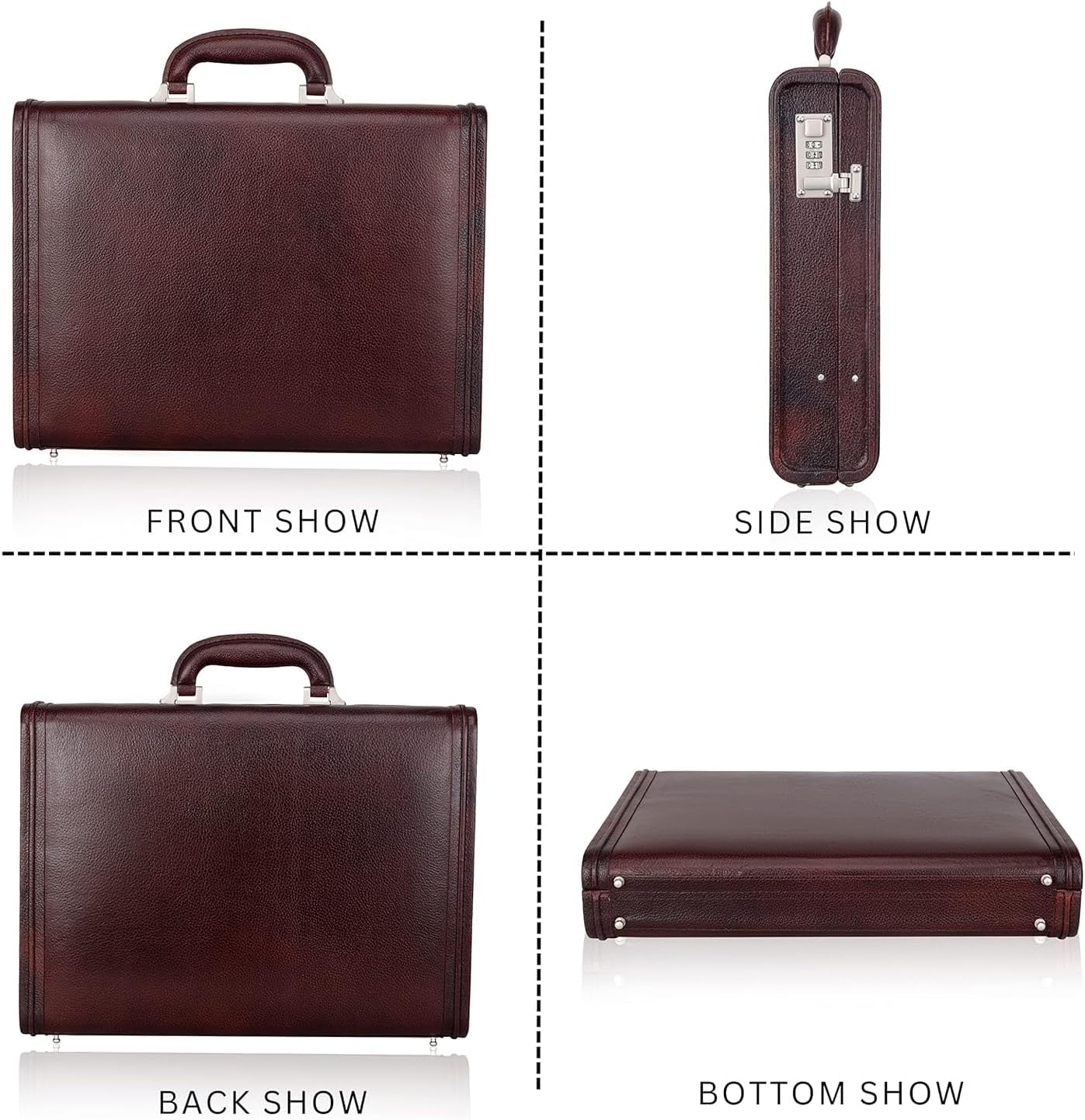 Full Grain Leather Briefcase Attache Case For Unisex Size L17xW3xH12 Inches Briefcase Bag (Brown)