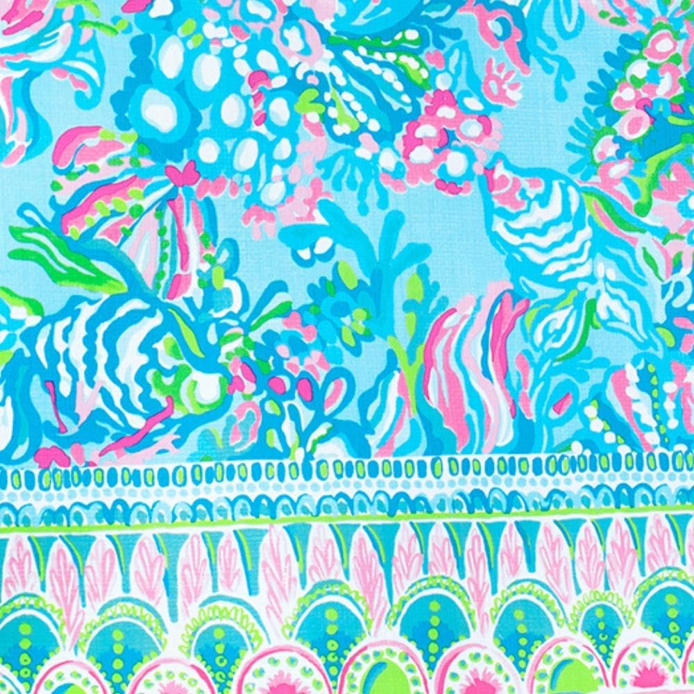 Lilly Pulitzer Blue/Green Market Shopper Bag, Reusable Grocery Tote with Comfortable Shoulder Straps, Aqua La Vista