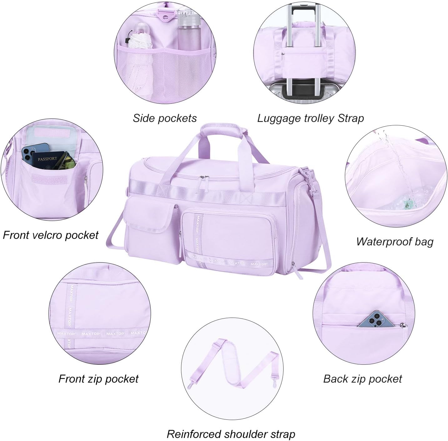 MAXTOP Gym Bag for Women Men Travel Duffle Bag Large Capacity Carry On Weekender Overnight Bag With