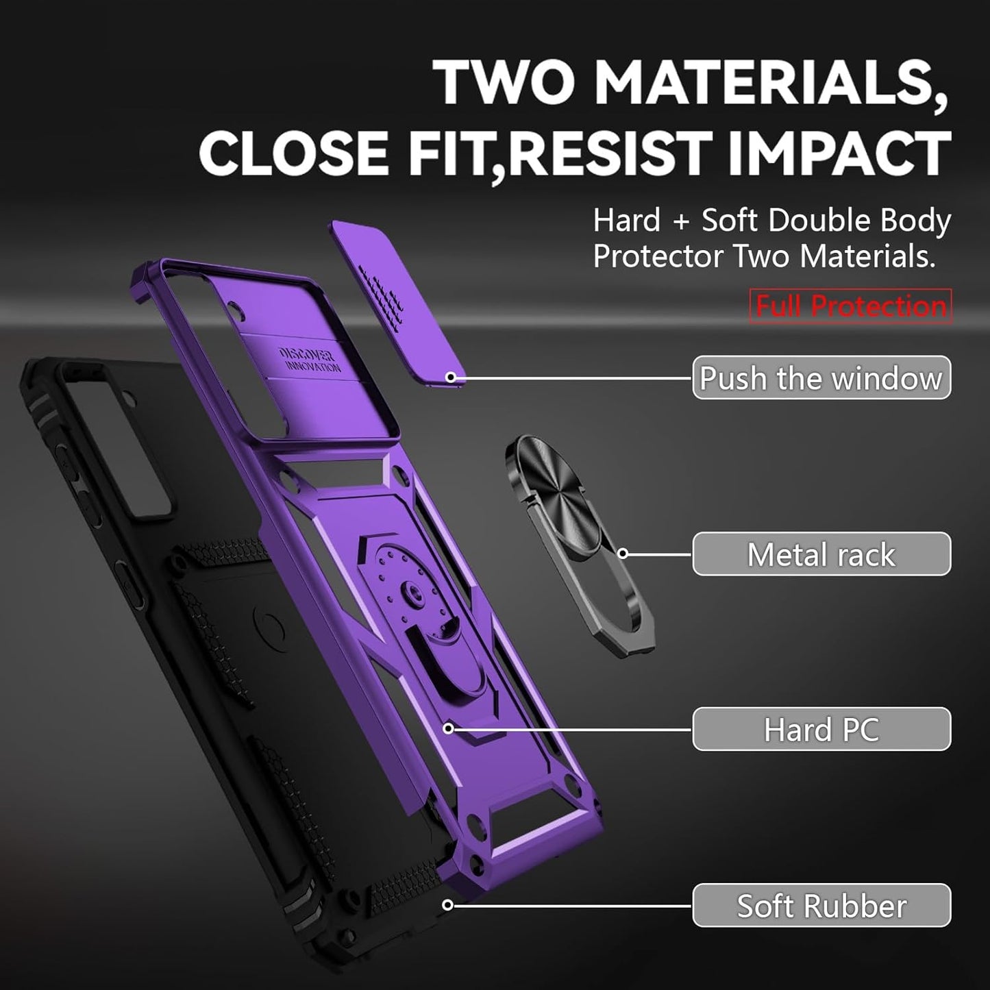 for Samsung S21 FE Case with Screen Protector: [Military Grade 20ft. Drop Tested] Ring Shockproof Protective Phone Case for -Samsung Galaxy S21 FE (Purple)