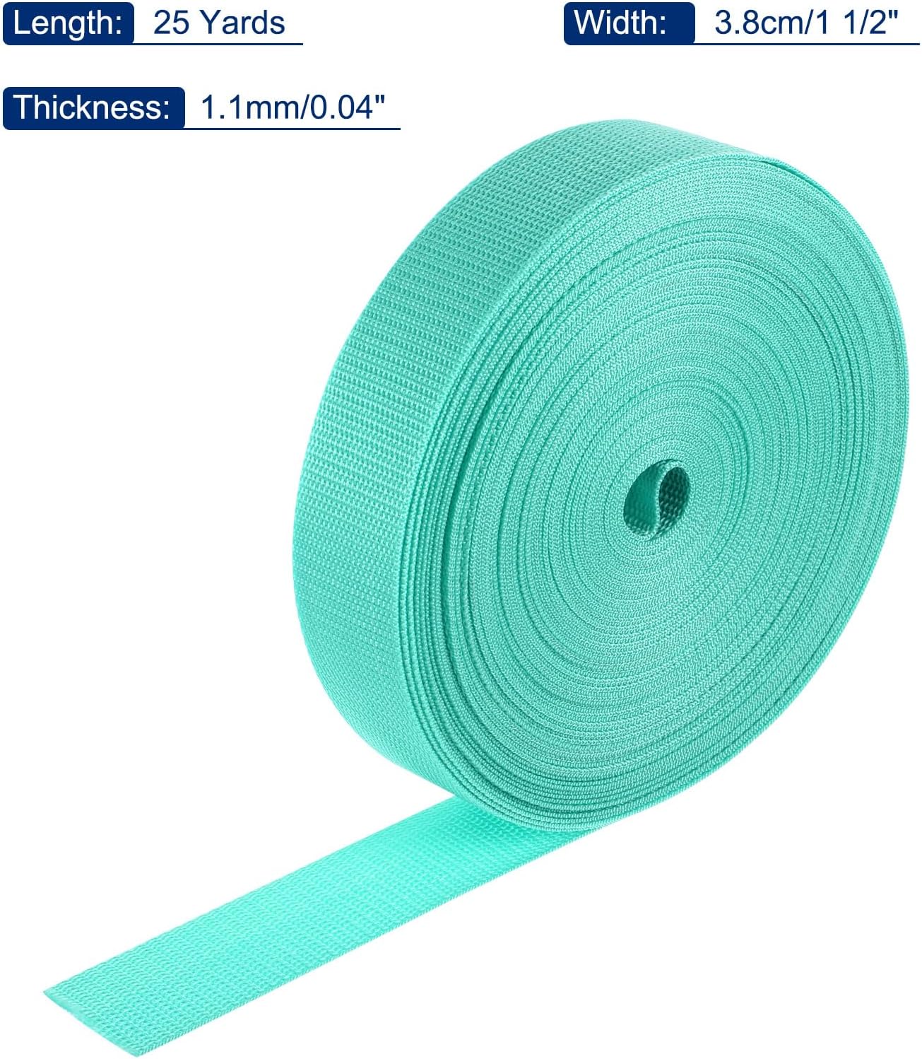 MECCANIXITY Lightweight Polypropylene Webbing Strap 1 1/2" 25 Yard Backpack Strapping Band Turquoise Green for Outdoor Luggage Cargo Straps