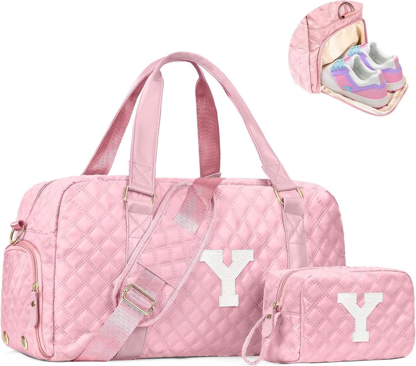 Initial Duffle Bag Women Girls Gift: Personalized Travel Gym bags, Dance Cheer bag Sports for Girl, Kid Gymnastics Bags, Birthday Gifts for Women Girls Kids Teens Mom Teacher