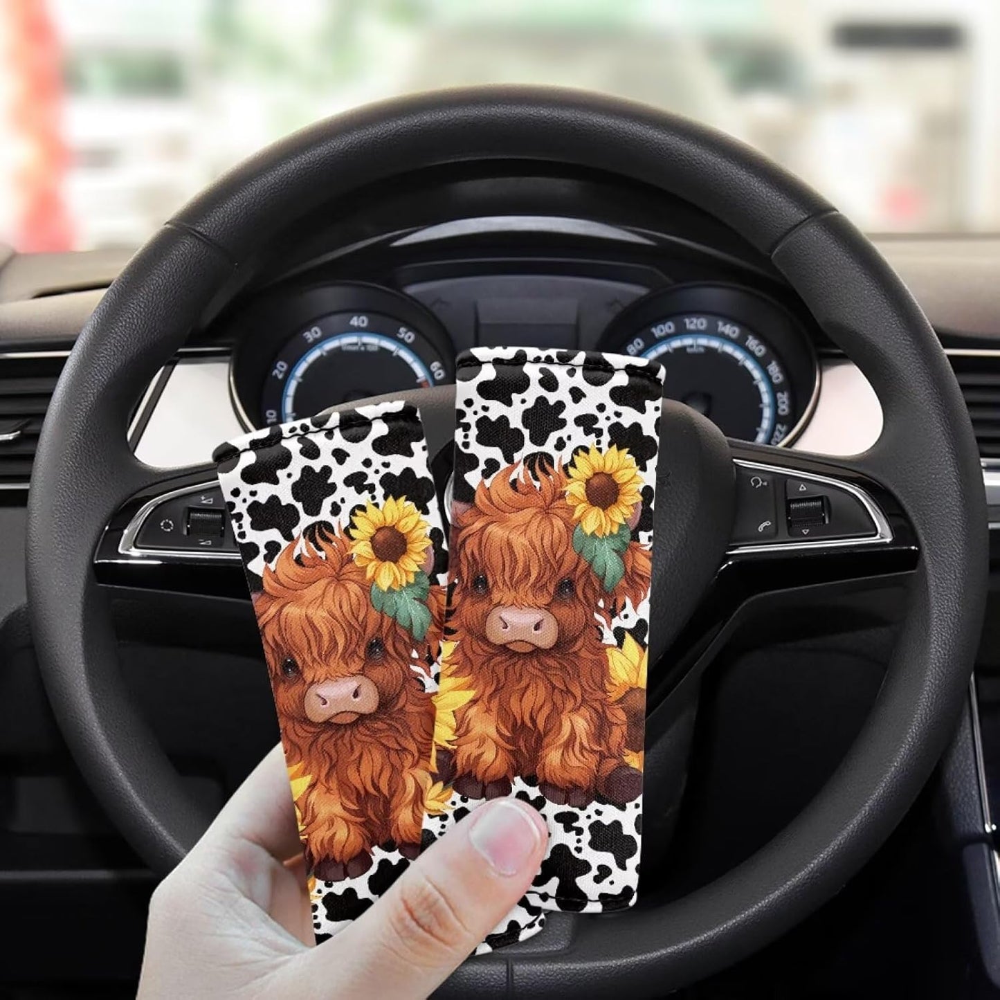 Highland Cattle Luggage Handle Cover Sleeve Protector Set 2 Pcs Cow Spot Suitcase Protective Luggage Handle Wraps for Suitacse Foldable