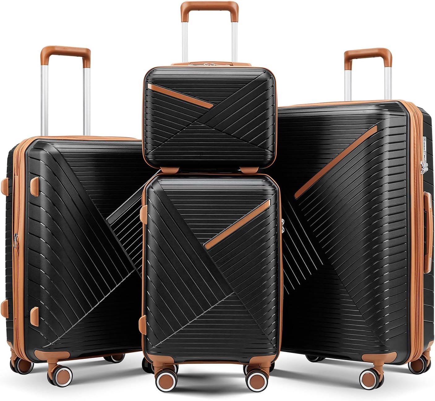 4-Piece Expandable Hardshell Luggage Set with TSA Lock (14/20/24/28) - Lightweight PP Suitcases, 360° Silent Spinner Wheels and Durable 100LB Handle for Air Travel (D# Black)