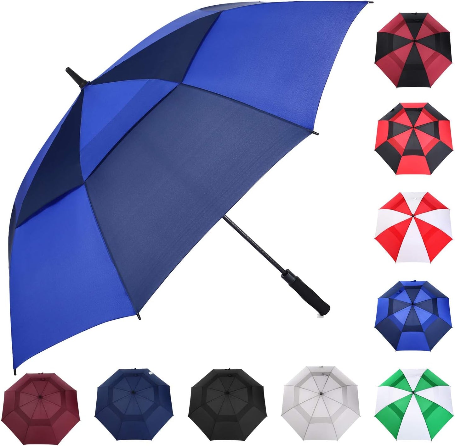 MRTLLOA Extra Large Golf Umbrella, 54/62/68/72 Inch Automatic Open, Oversize Double Canopy Vented Windproof Waterproof Sports Umbrellas for Rain