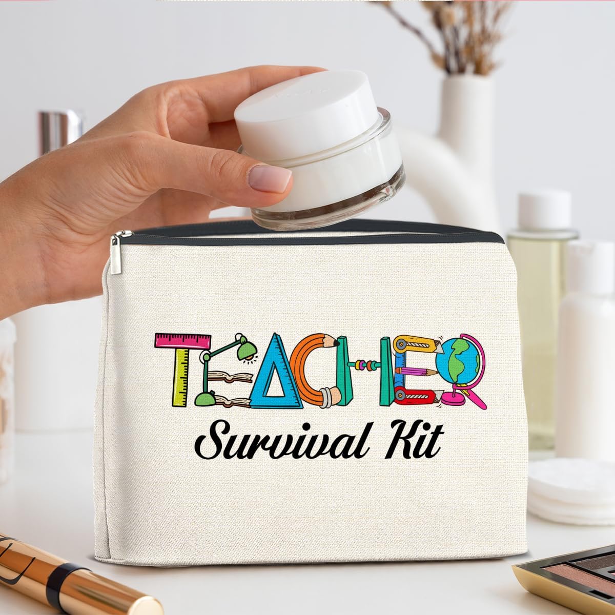 Teacher Survival Kit Makeup Bag Teacher Gifts for Women, Gifts for Teachers Zipper Makeup Pouch