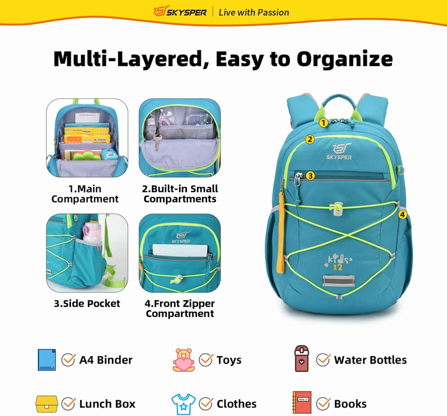 SKYSPER Kids Backpack 12L Children School Bag Child Boy Girl Pack Ages 4-8 for Traveling Day Trips Classes Camping(Gyan)