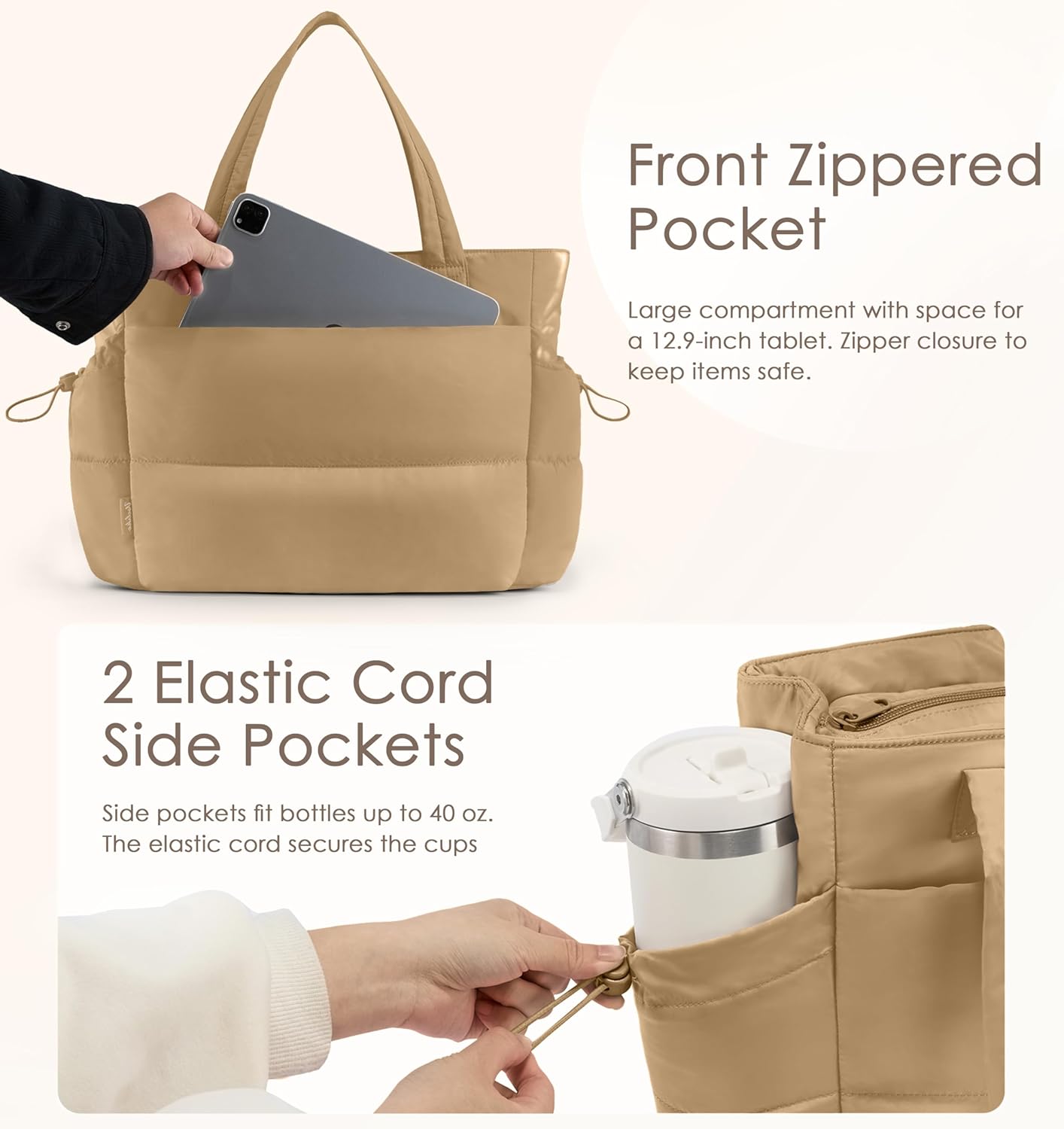 Tote Bag for Women Puffy Work Bags for Women with Zipper Lightweight Quilted Puffer Tote Bag for Travel, Teacher, Nurse